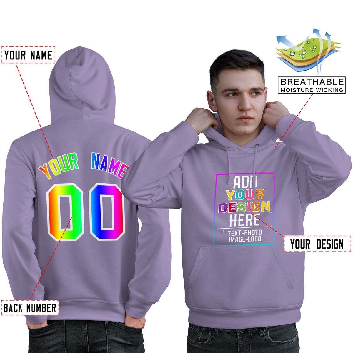 Custom Purple Personalized Rainbow Color Font Team Pullover Sweatshirt Hoodie| KXKSHOP