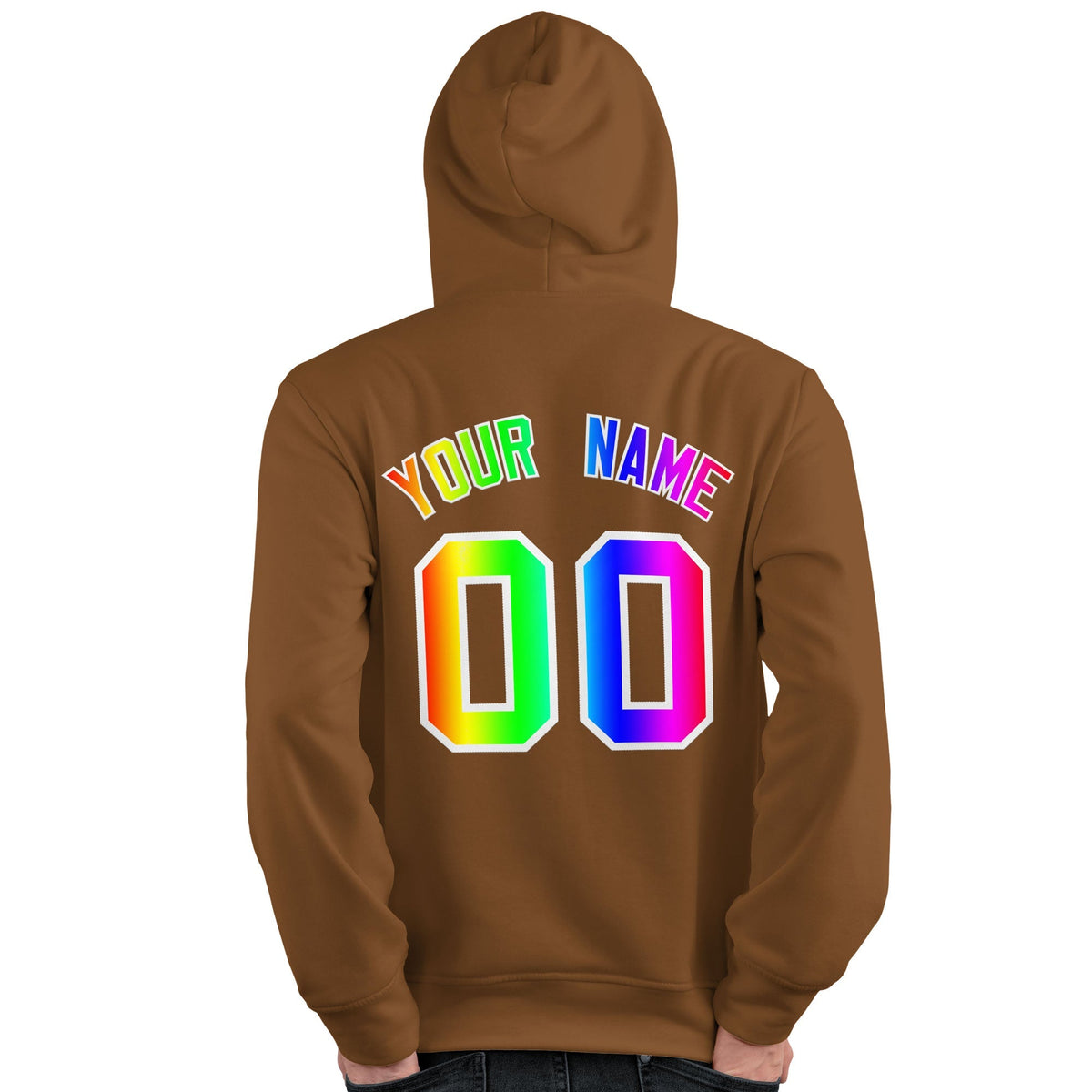 Custom Brown Personalized Rainbow Color Font Team Pullover Sweatshirt Hoodie| KXKSHOP