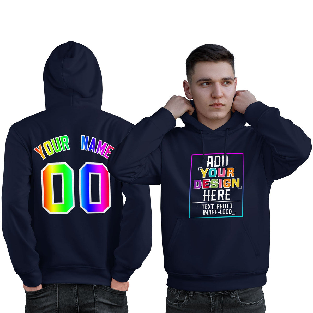 Custom Navy Personalized Rainbow Color Font Team Pullover Sweatshirt Hoodie| KXKSHOP