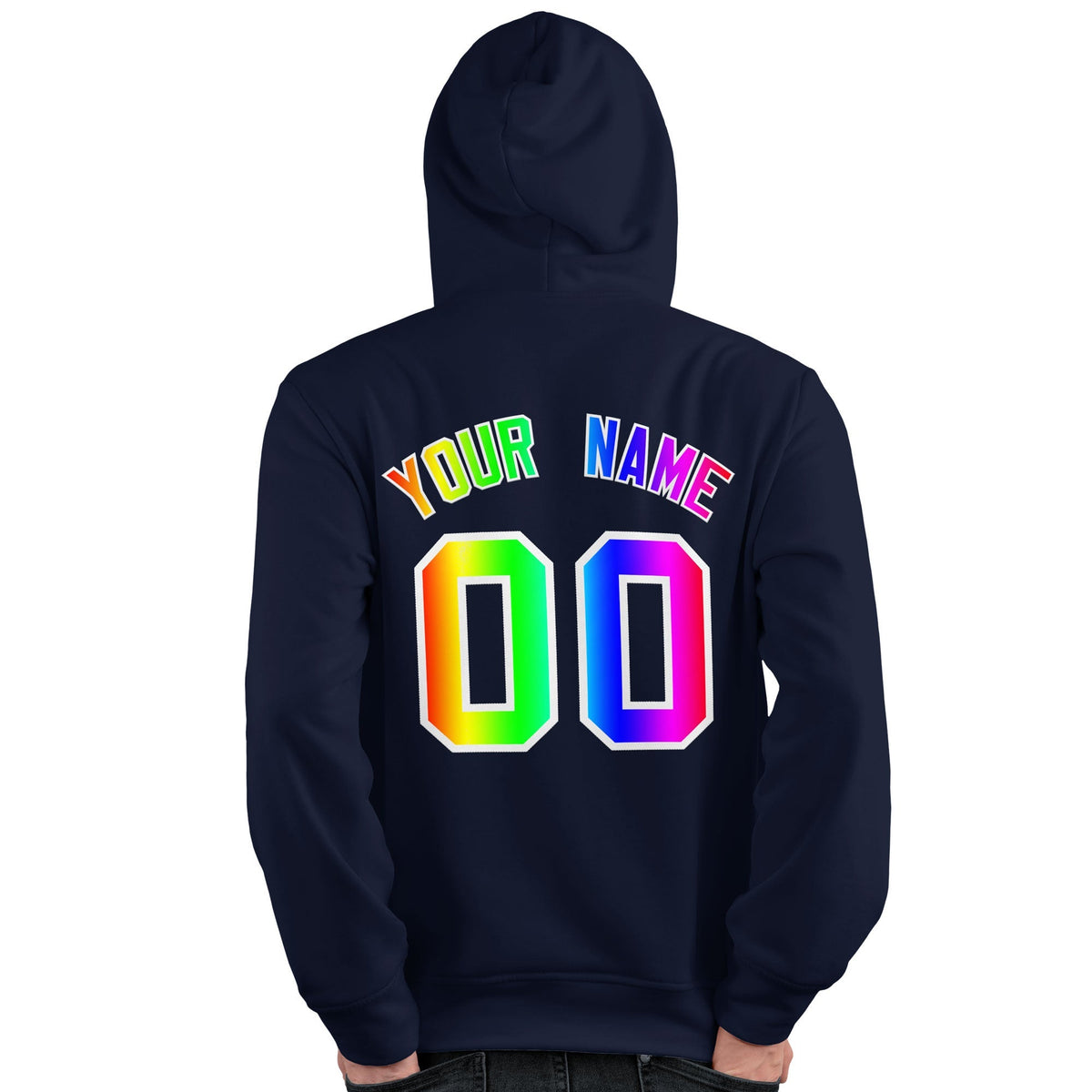 Custom Navy Personalized Rainbow Color Font Team Pullover Sweatshirt Hoodie| KXKSHOP