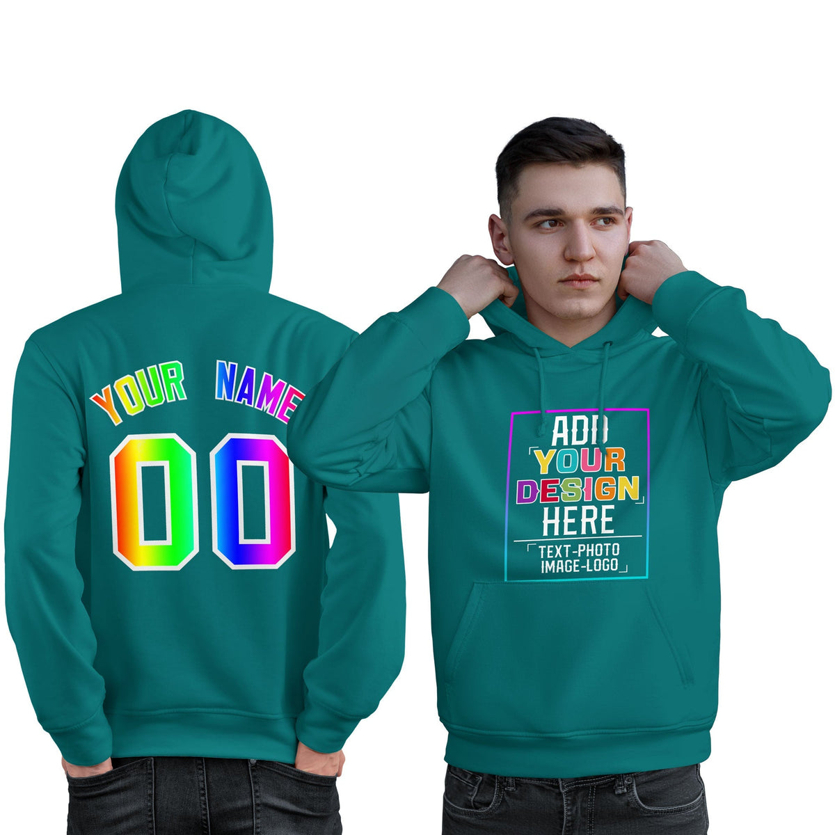 Custom Aqua Personalized Rainbow Color Font Team Pullover Sweatshirt Hoodie| KXKSHOP