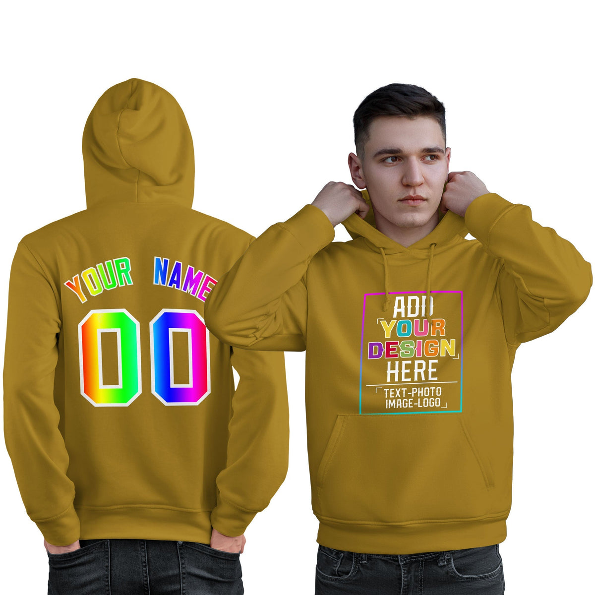 Custom Old Gold Personalized Rainbow Color Font Team Pullover Sweatshirt Hoodie| KXKSHOP