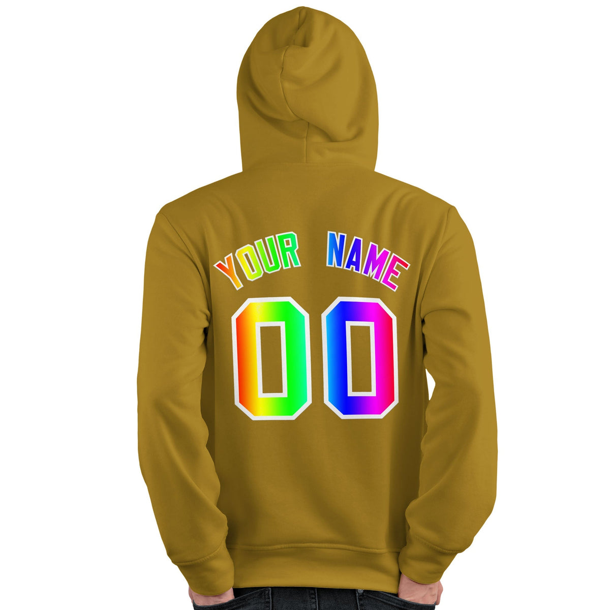 Custom Old Gold Personalized Rainbow Color Font Team Pullover Sweatshirt Hoodie| KXKSHOP