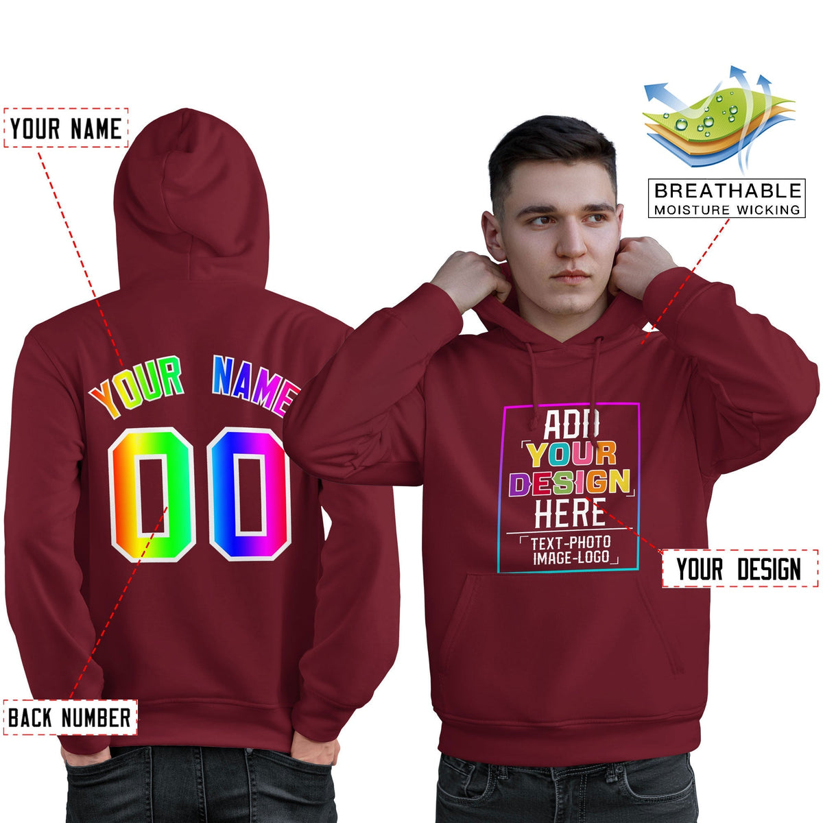 Custom Crimson Personalized Rainbow Color Font Team Pullover Sweatshirt Hoodie| KXKSHOP
