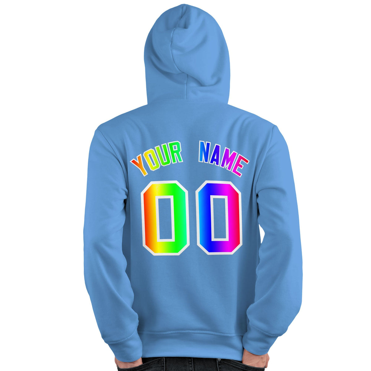 Custom Powder Blue Personalized Rainbow Color Font Team Pullover Sweatshirt Hoodie| KXKSHOP
