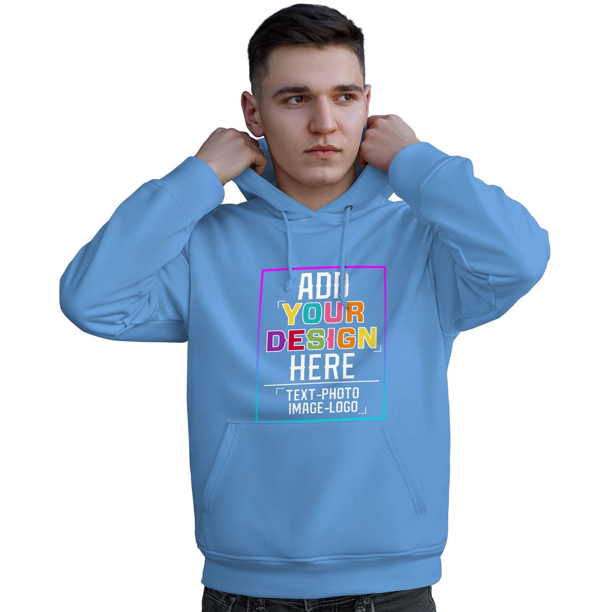 Custom Powder Blue Personalized Rainbow Color Font Team Pullover Sweatshirt Hoodie| KXKSHOP