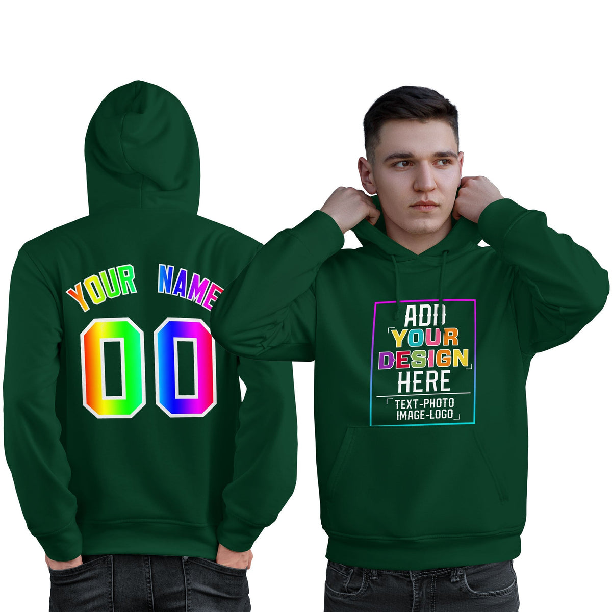 Custom Green Personalized Rainbow Color Font Team Pullover Sweatshirt Hoodie| KXKSHOP