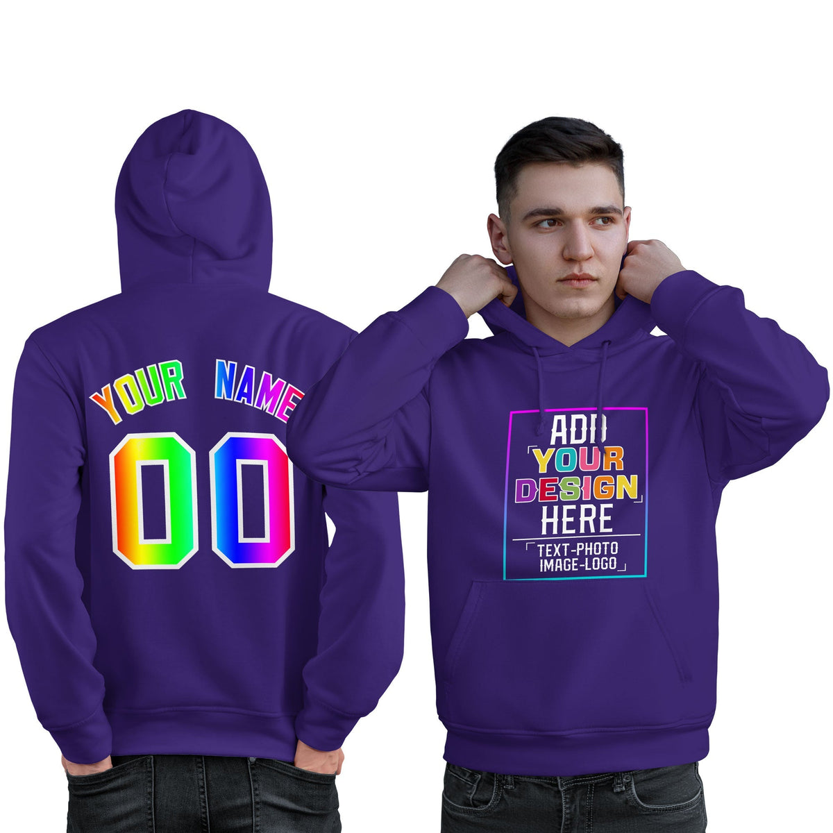 Custom Purple Personalized Rainbow Color Font Team Pullover Sweatshirt Hoodie| KXKSHOP