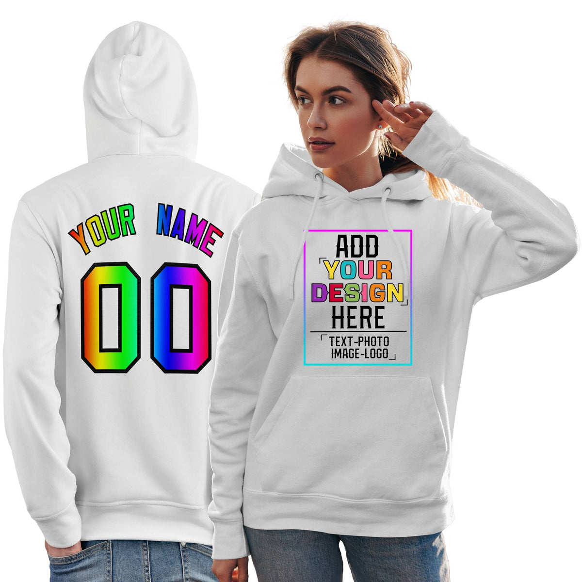 Custom White Personalized Rainbow Color Font Team Pullover Sweatshirt Hoodie| KXKSHOP
