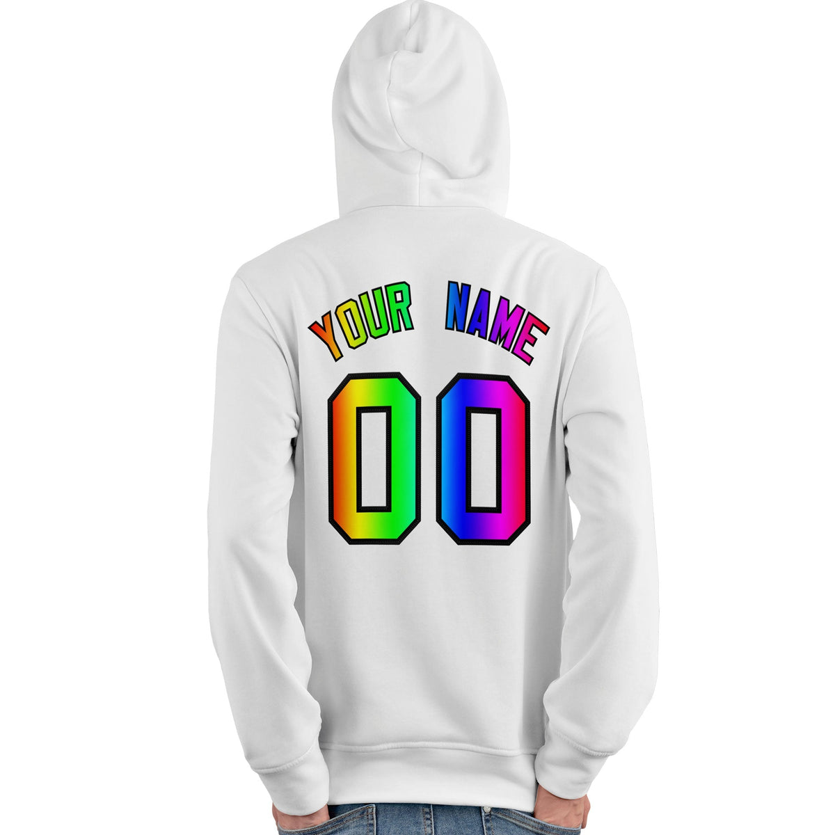 Custom White Personalized Rainbow Color Font Team Pullover Sweatshirt Hoodie| KXKSHOP