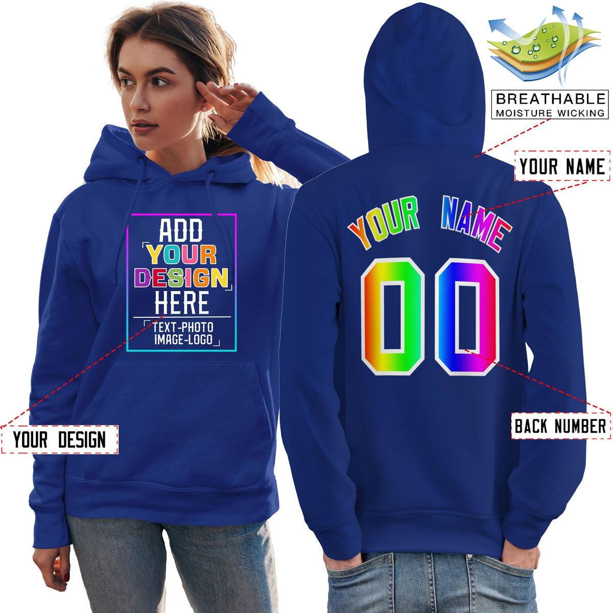 Custom Royal Personalized Rainbow Color Font Team Pullover Sweatshirt Hoodie| KXKSHOP