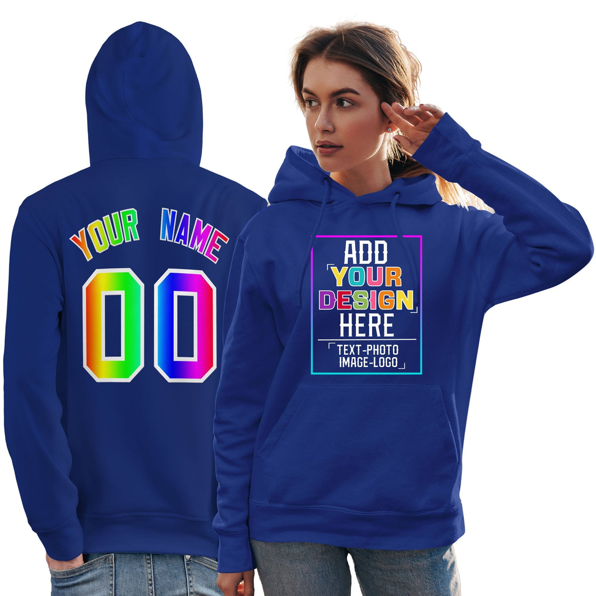 Custom Royal Personalized Rainbow Color Font Team Pullover Sweatshirt Hoodie| KXKSHOP