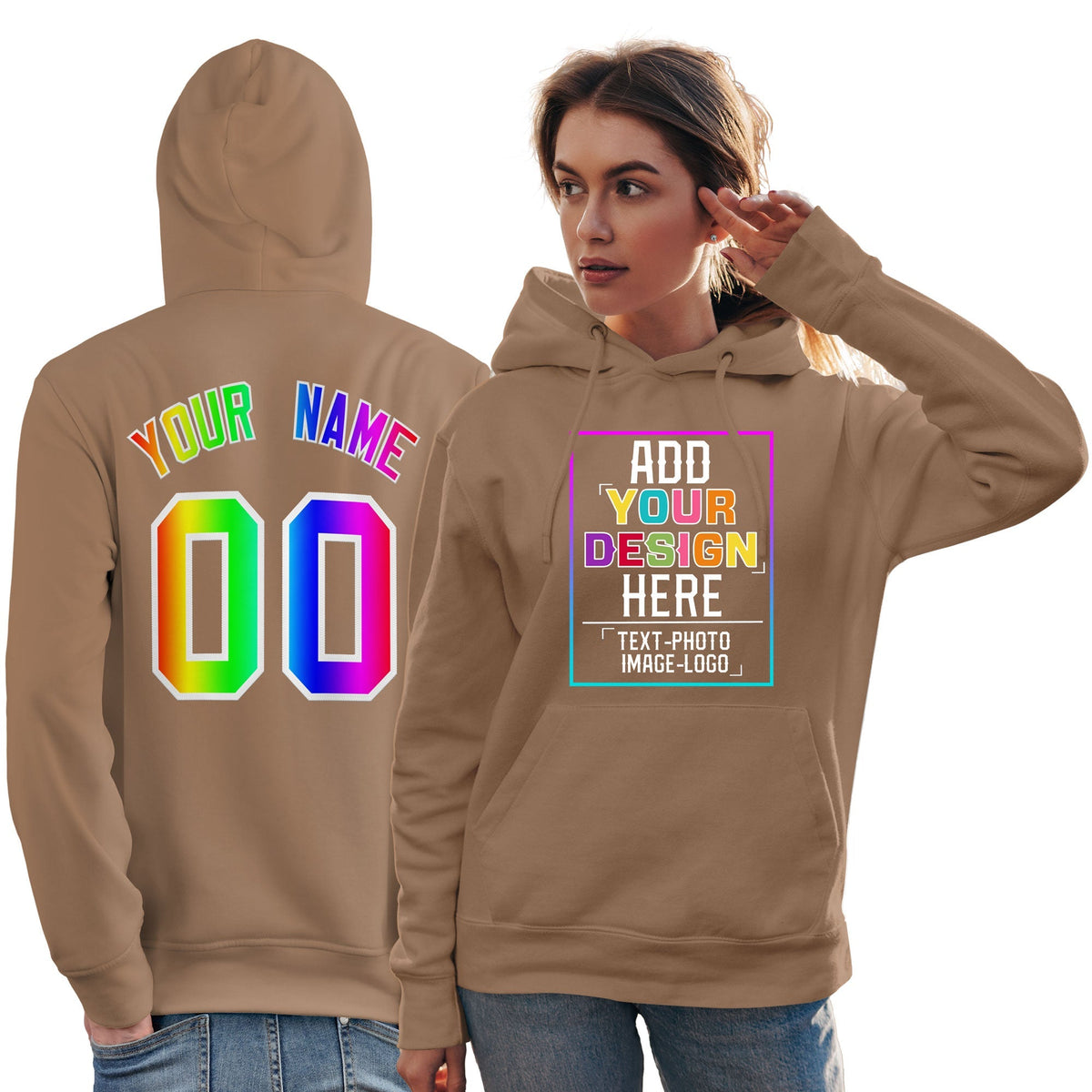 Custom Brown Personalized Rainbow Color Font Team Pullover Sweatshirt Hoodie| KXKSHOP