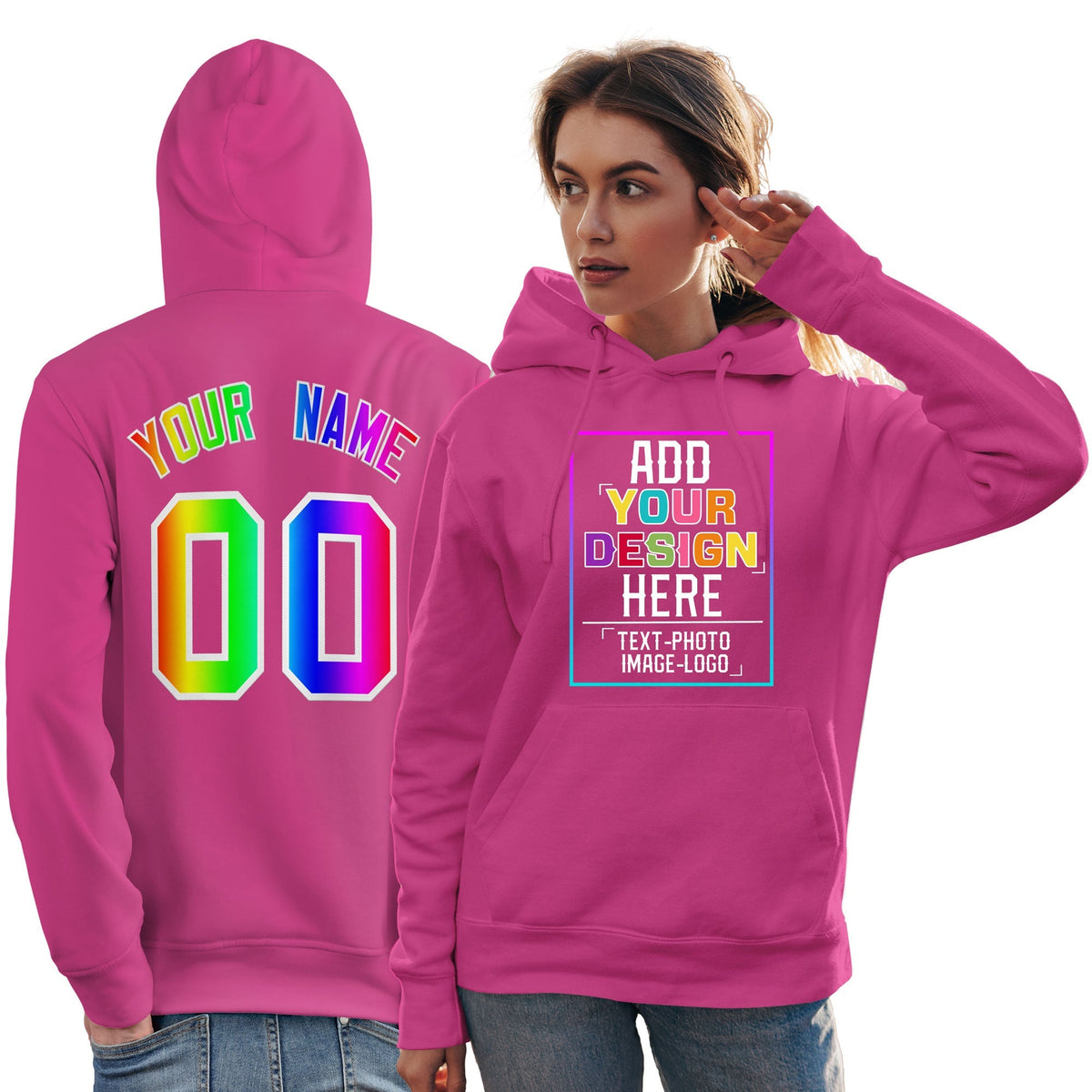 Custom Pink Personalized Rainbow Color Font Team Pullover Sweatshirt Hoodie| KXKSHOP