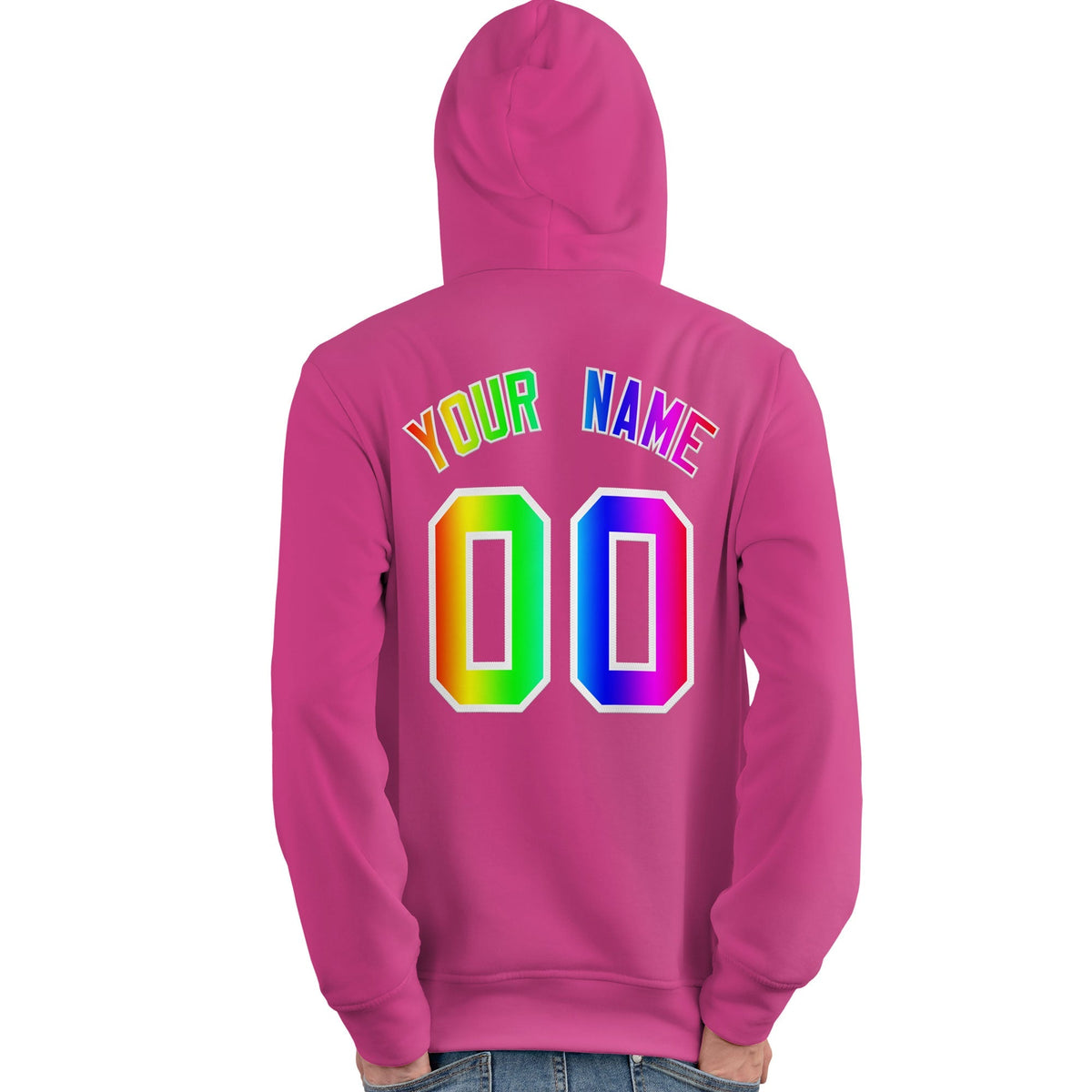 Custom Pink Personalized Rainbow Color Font Team Pullover Sweatshirt Hoodie| KXKSHOP