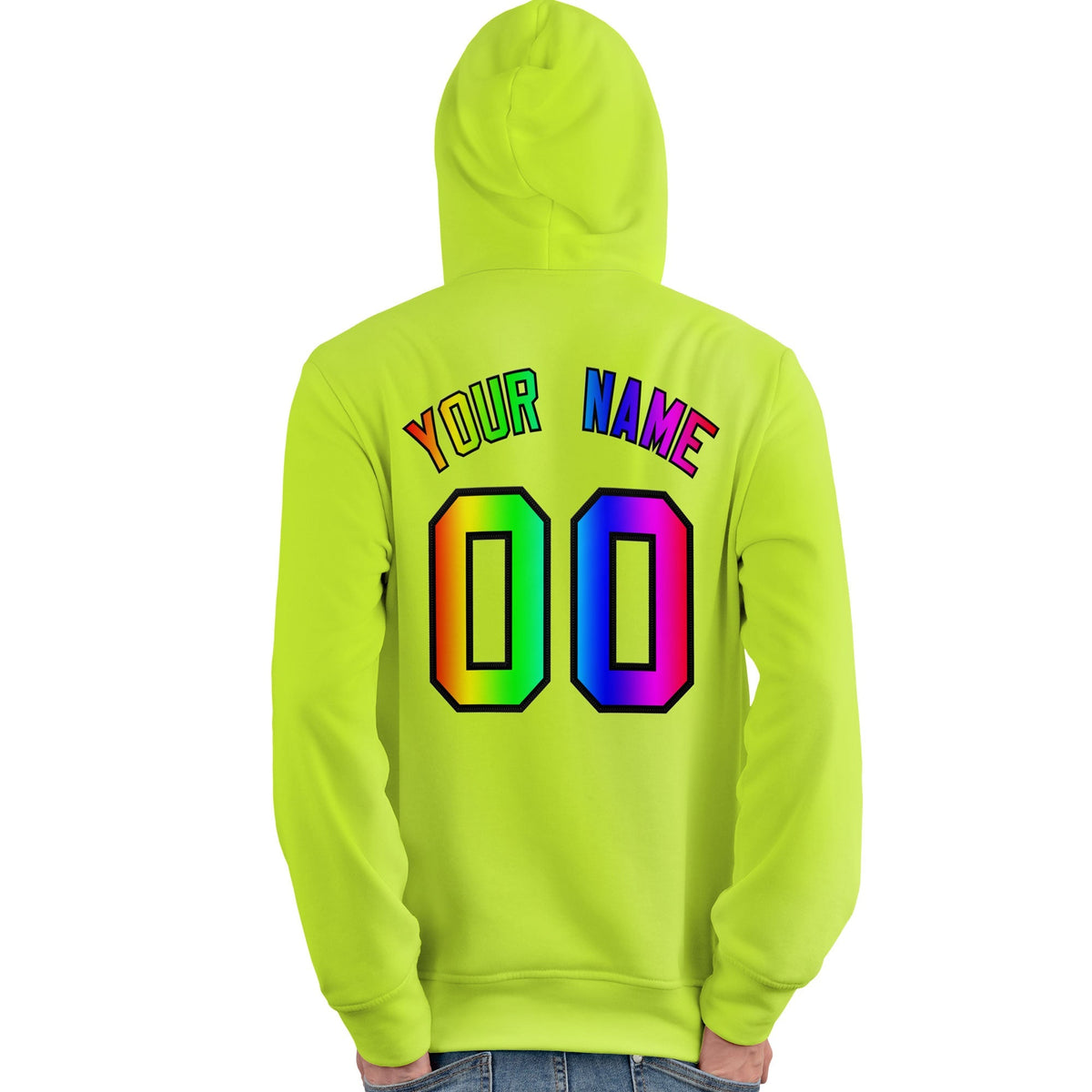 Custom Neon Green Personalized Rainbow Color Font Team Pullover Sweatshirt Hoodie| KXKSHOP