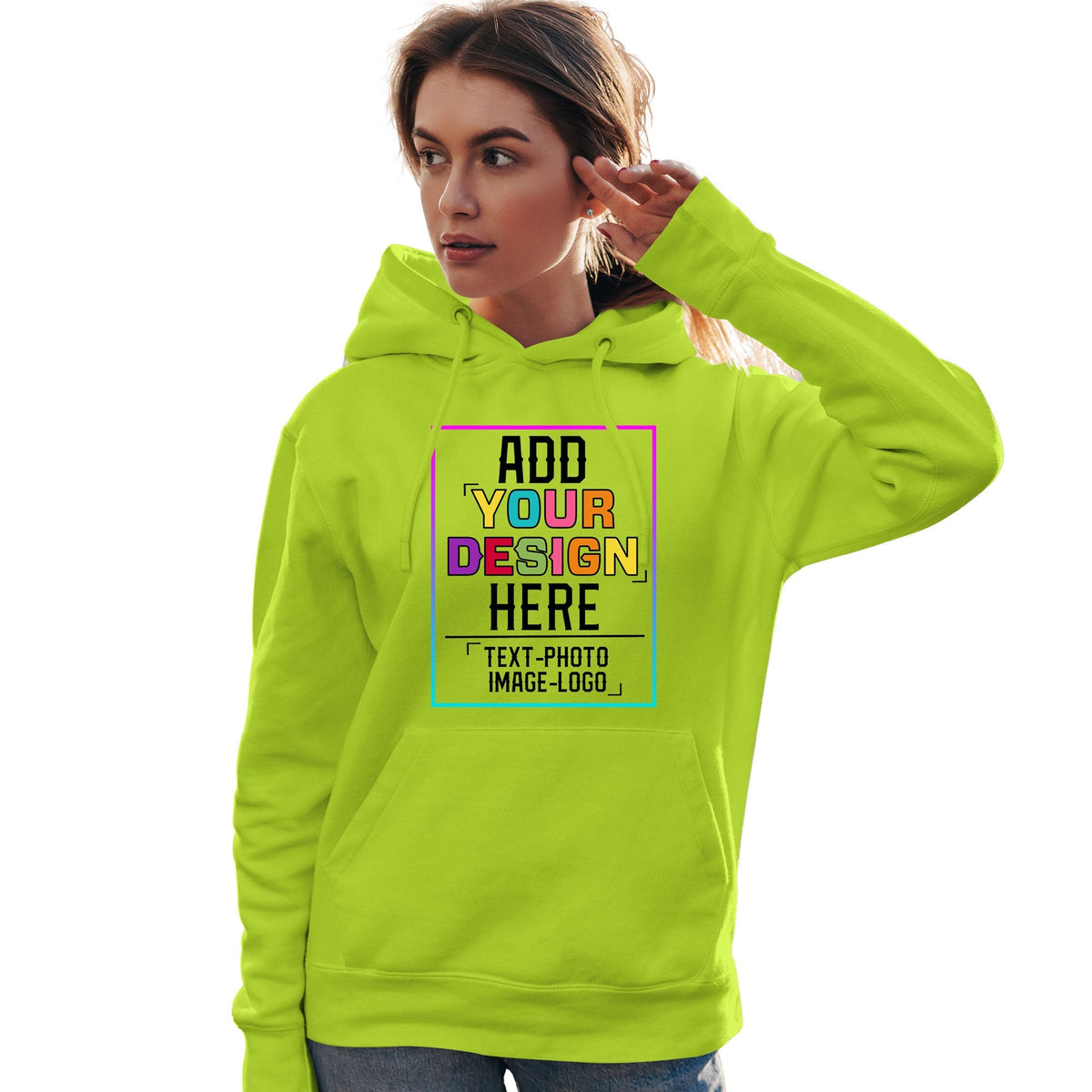 Custom Neon Green Personalized Rainbow Color Font Team Pullover Sweatshirt Hoodie| KXKSHOP