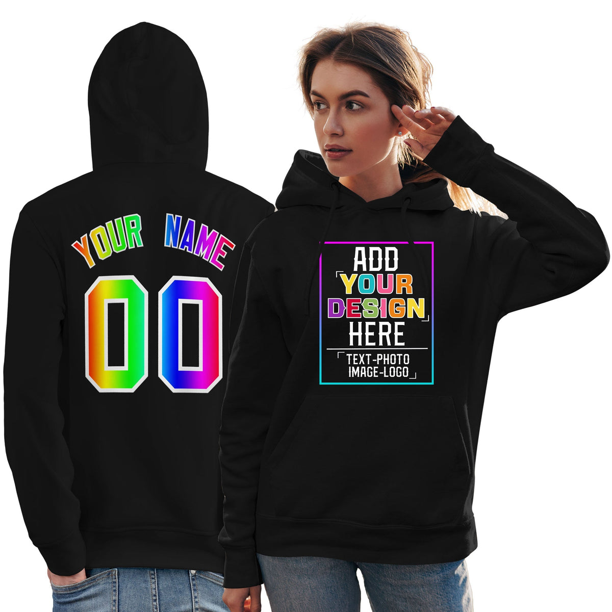 Custom Black Personalized Rainbow Color Font Team Pullover Sweatshirt Hoodie| KXKSHOP