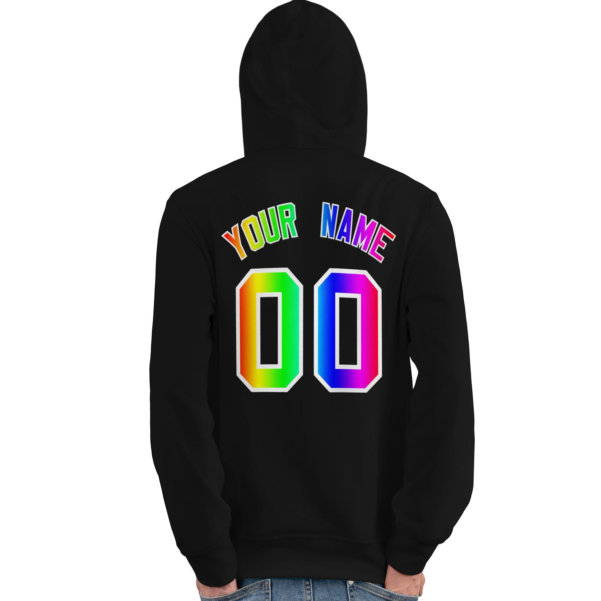 Custom Black Personalized Rainbow Color Font Team Pullover Sweatshirt Hoodie| KXKSHOP