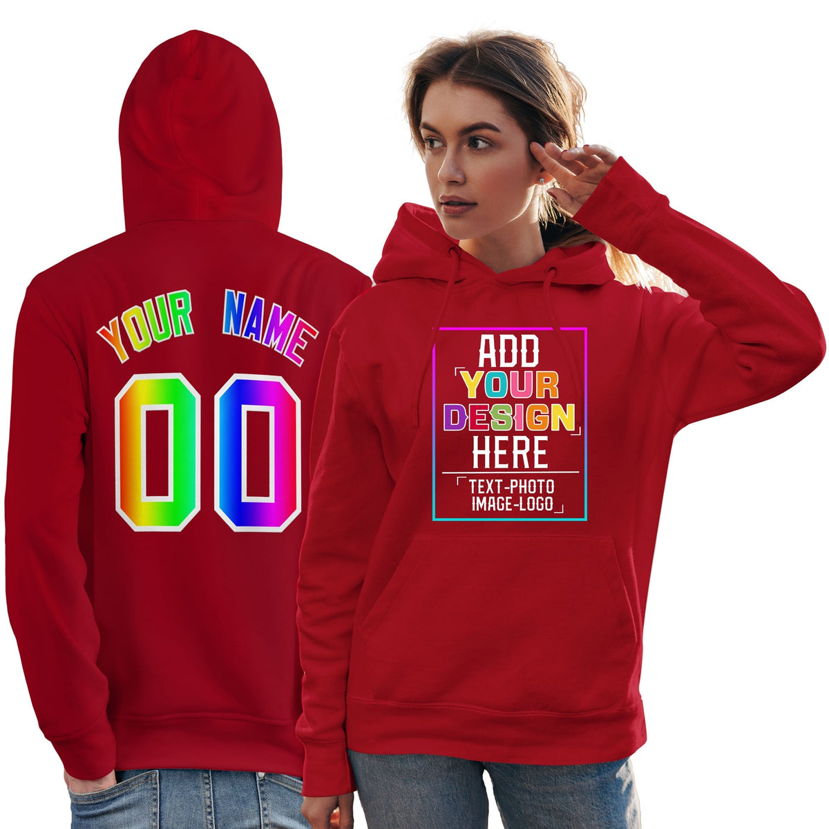 Custom Red Personalized Rainbow Color Font Team Pullover Sweatshirt Hoodie| KXKSHOP