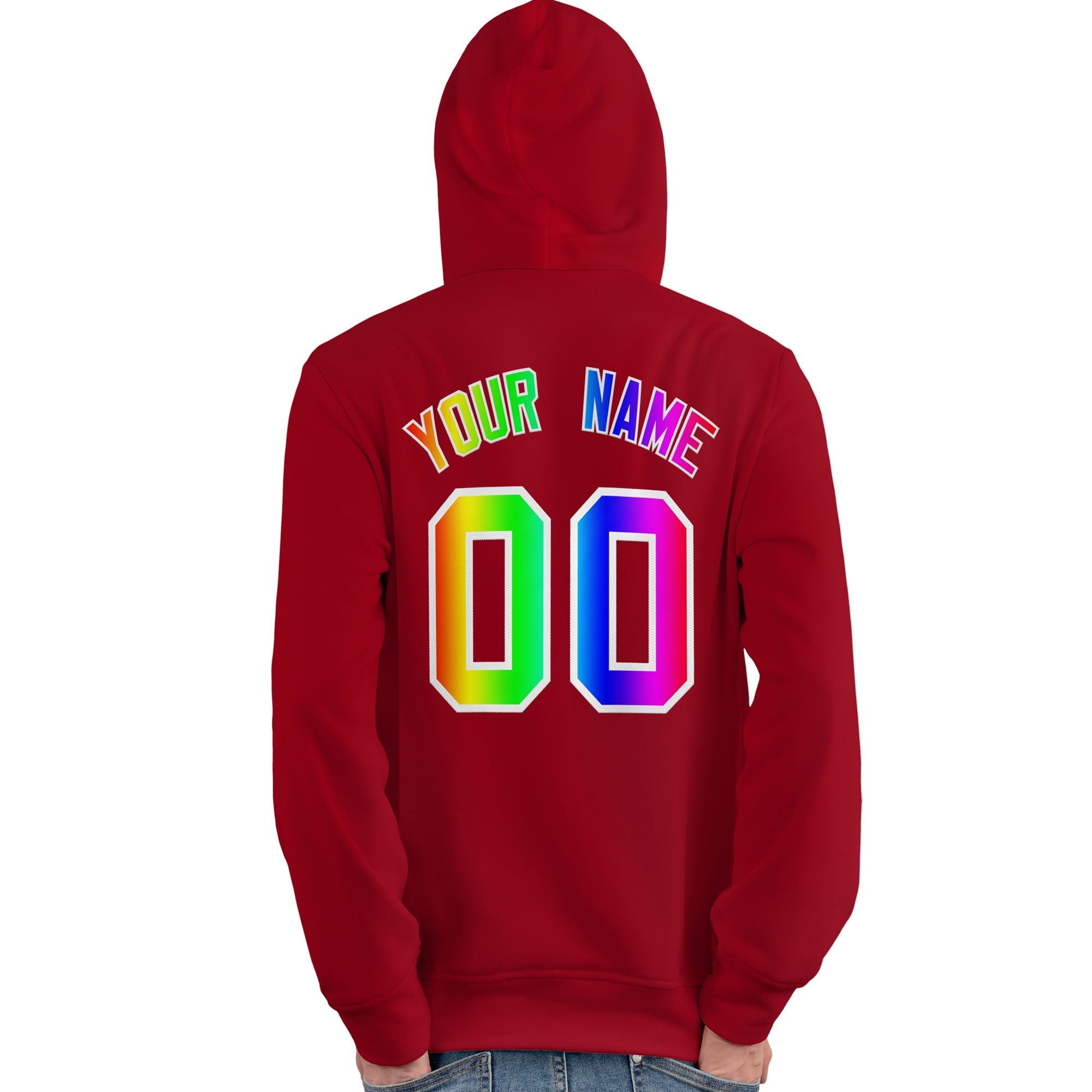 Custom Red Personalized Rainbow Color Font Team Pullover Sweatshirt Hoodie| KXKSHOP