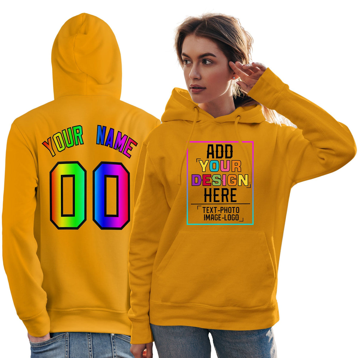 Custom Gold Personalized Rainbow Color Font Team Pullover Sweatshirt Hoodie| KXKSHOP