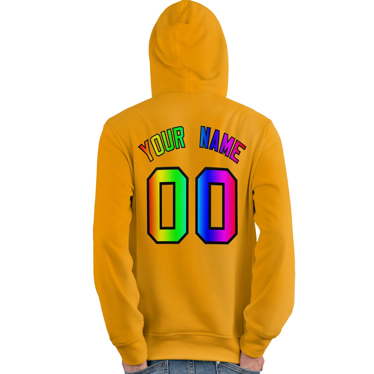 Custom Gold Personalized Rainbow Color Font Team Pullover Sweatshirt Hoodie| KXKSHOP