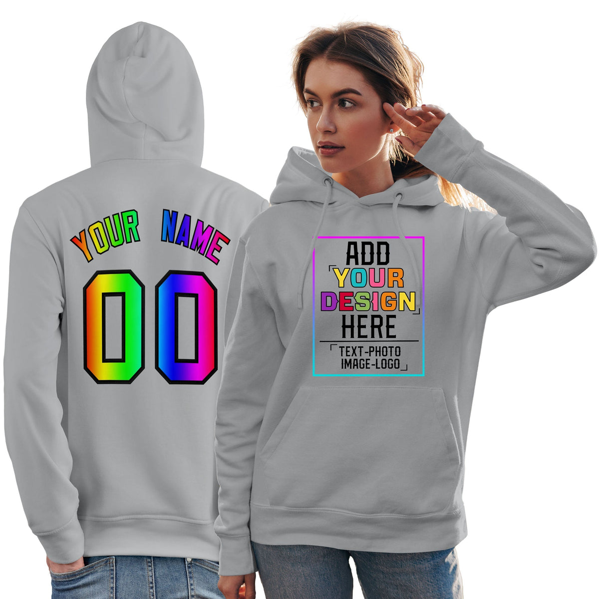 Custom Gray Personalized Rainbow Color Font Team Pullover Sweatshirt Hoodie| KXKSHOP