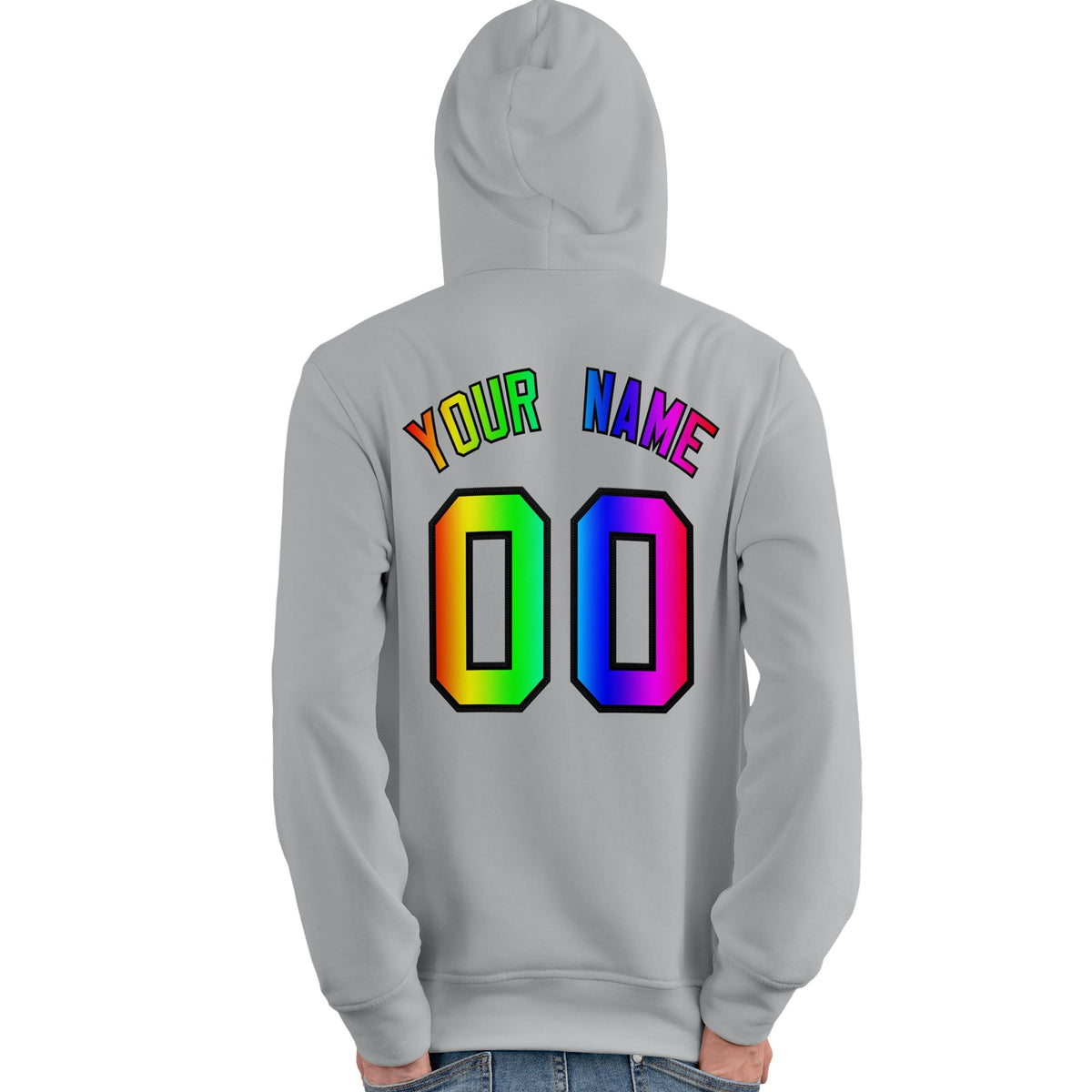 Custom Gray Personalized Rainbow Color Font Team Pullover Sweatshirt Hoodie| KXKSHOP