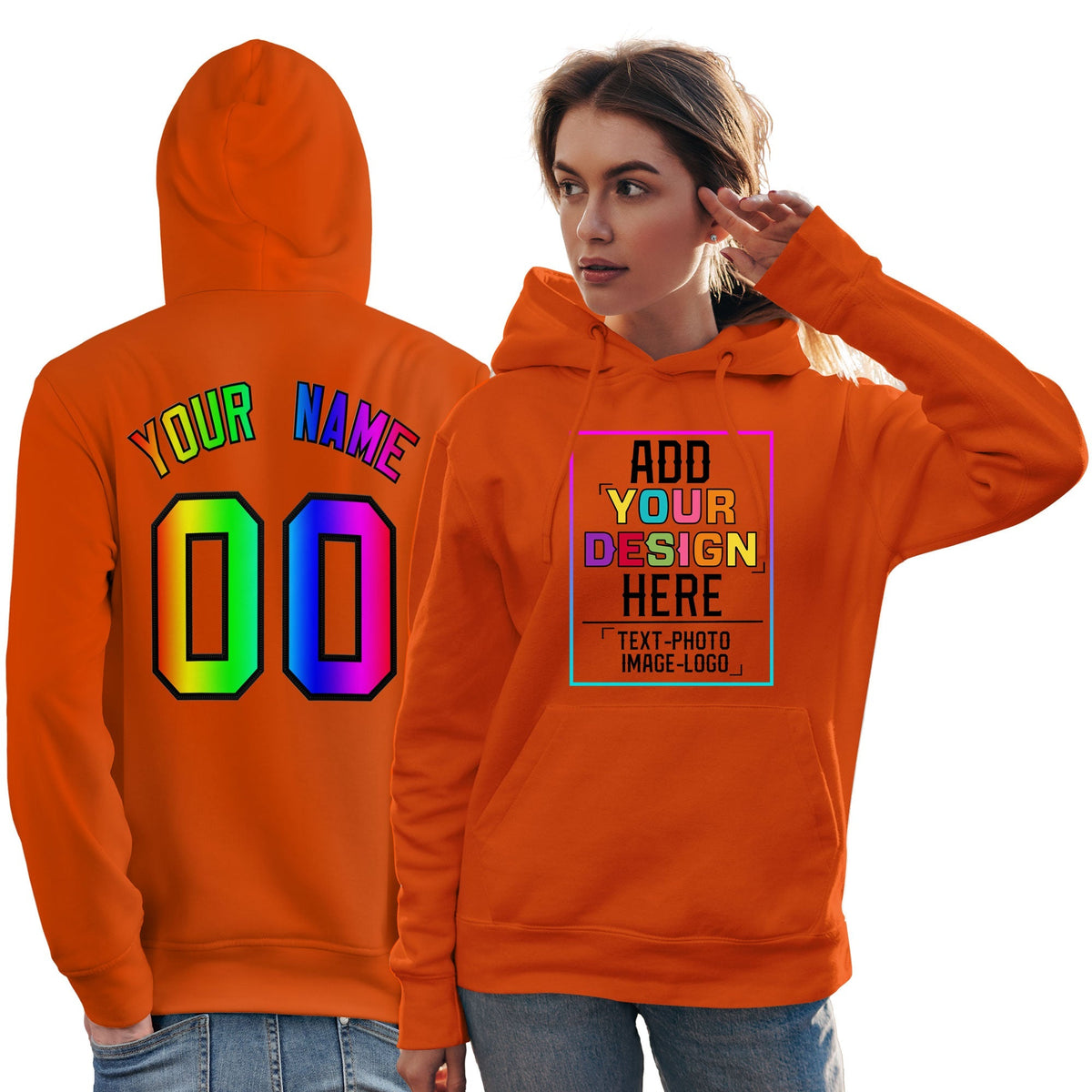 Custom Orange Personalized Rainbow Color Font Team Pullover Sweatshirt Hoodie| KXKSHOP