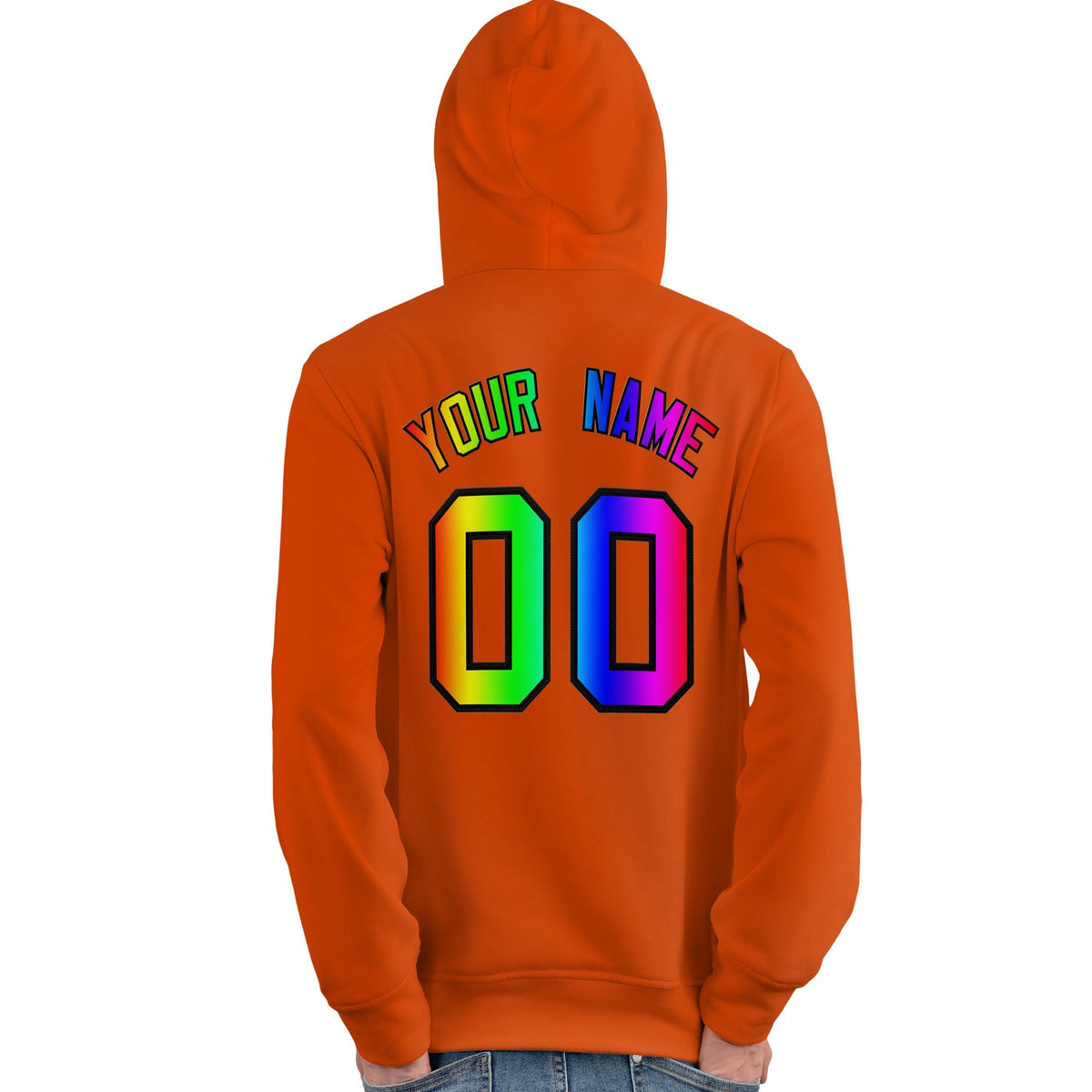 Custom Orange Personalized Rainbow Color Font Team Pullover Sweatshirt Hoodie| KXKSHOP