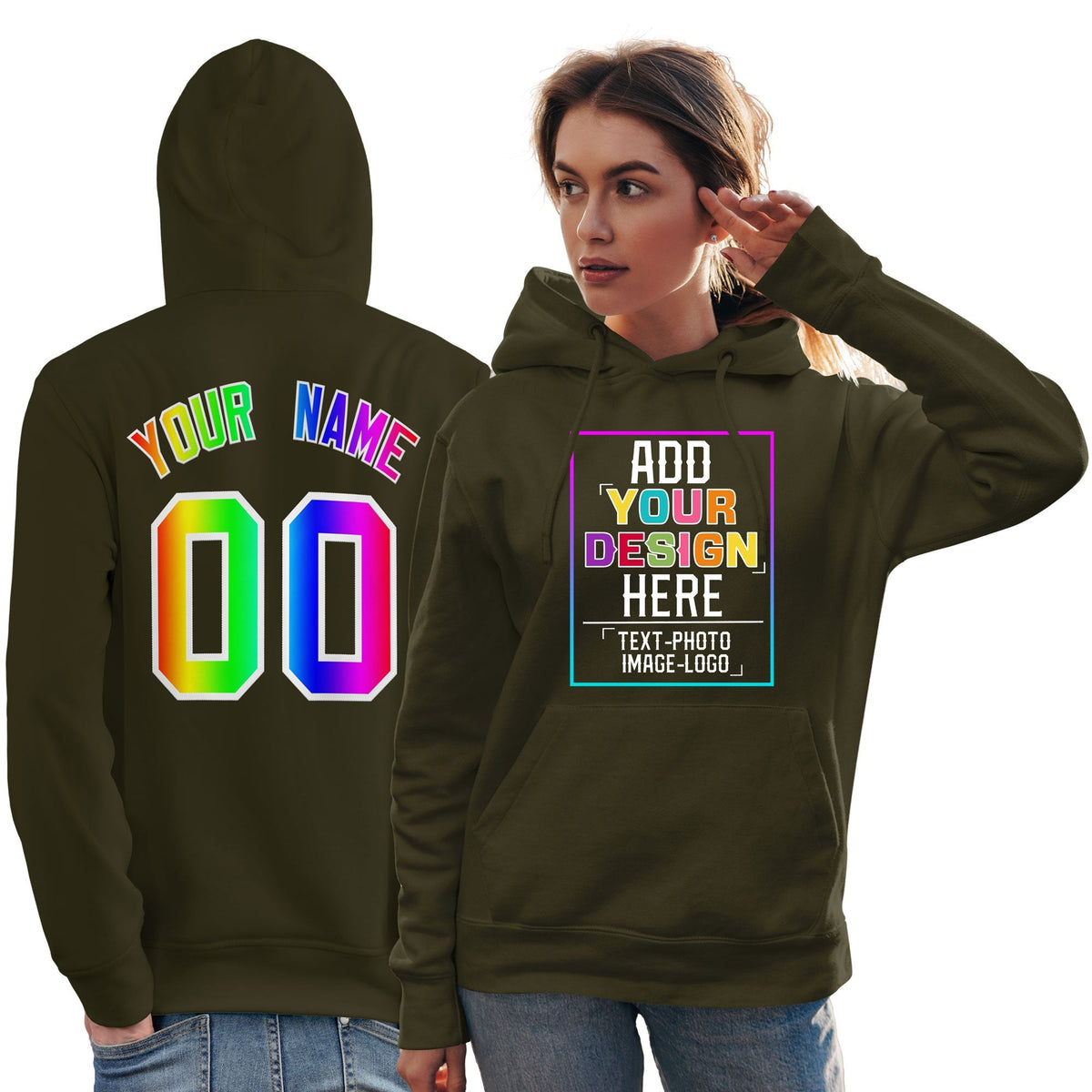 Custom Olive Personalized Rainbow Color Font Team Pullover Sweatshirt Hoodie| KXKSHOP