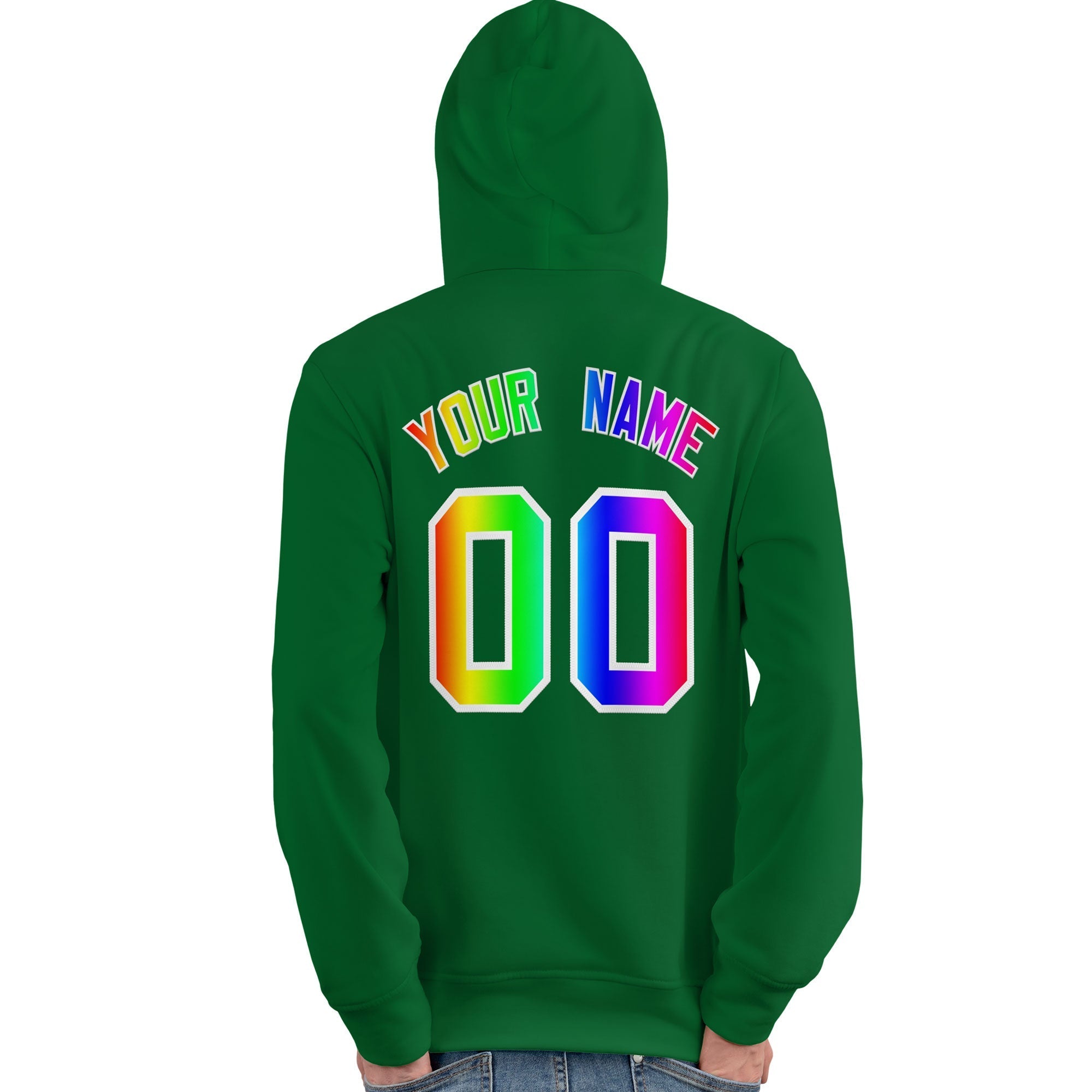 Custom Kelly Green Personalized Rainbow Color Font Team Pullover Sweatshirt Hoodie| KXKSHOP