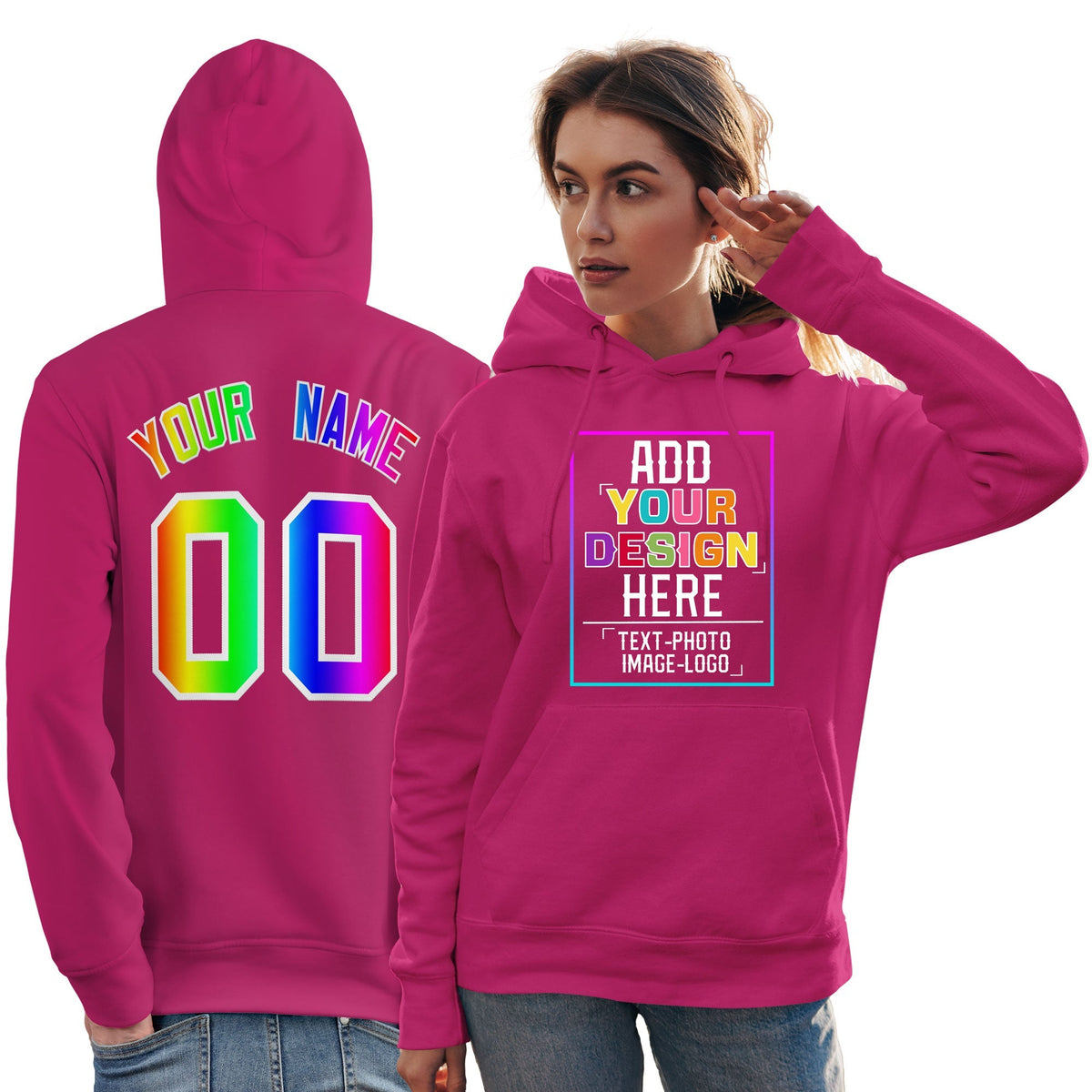Custom Pink Personalized Rainbow Color Font Team Pullover Sweatshirt Hoodie| KXKSHOP