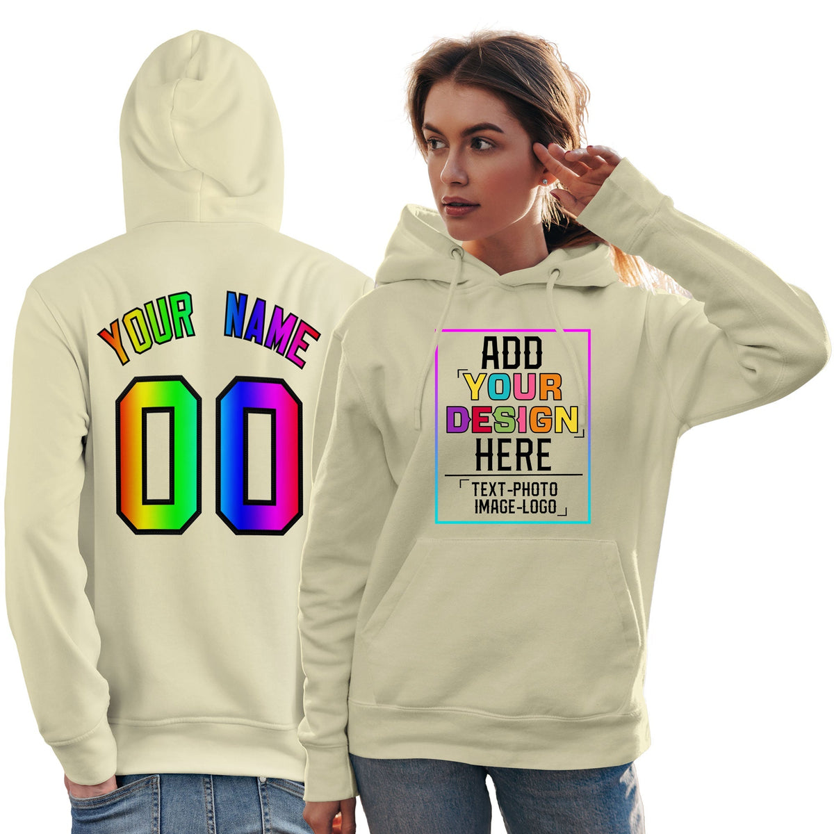 Custom Cream Personalized Rainbow Color Font Team Pullover Sweatshirt Hoodie| KXKSHOP