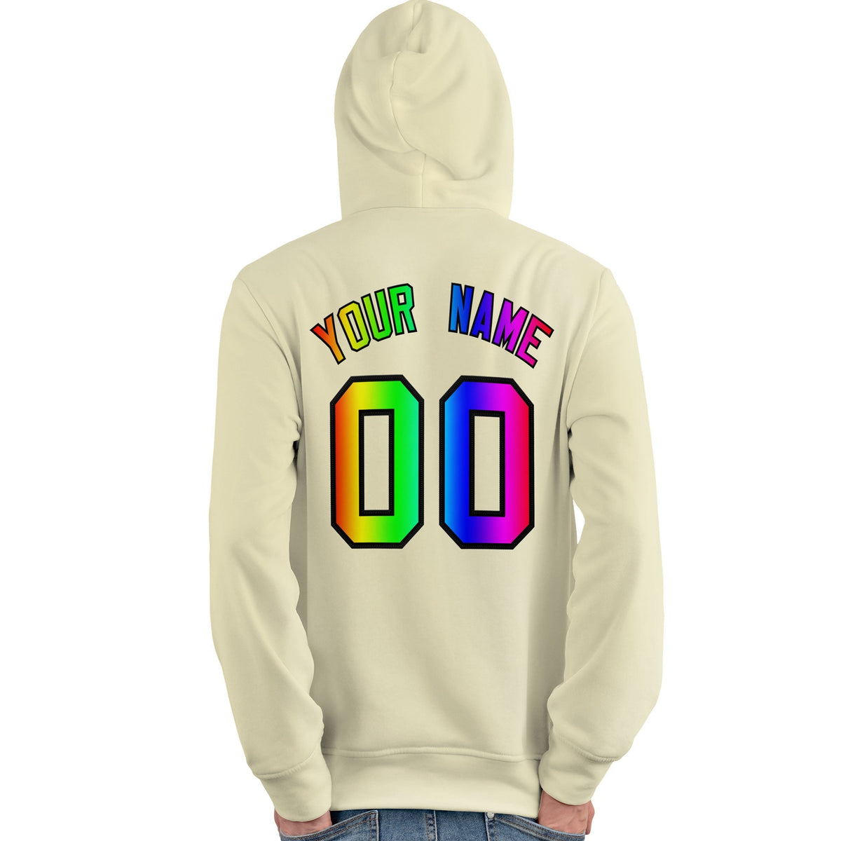 Custom Cream Personalized Rainbow Color Font Team Pullover Sweatshirt Hoodie| KXKSHOP
