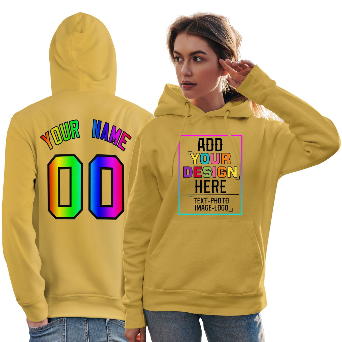 Custom Yellow Personalized Rainbow Color Font Team Pullover Sweatshirt Hoodie| KXKSHOP