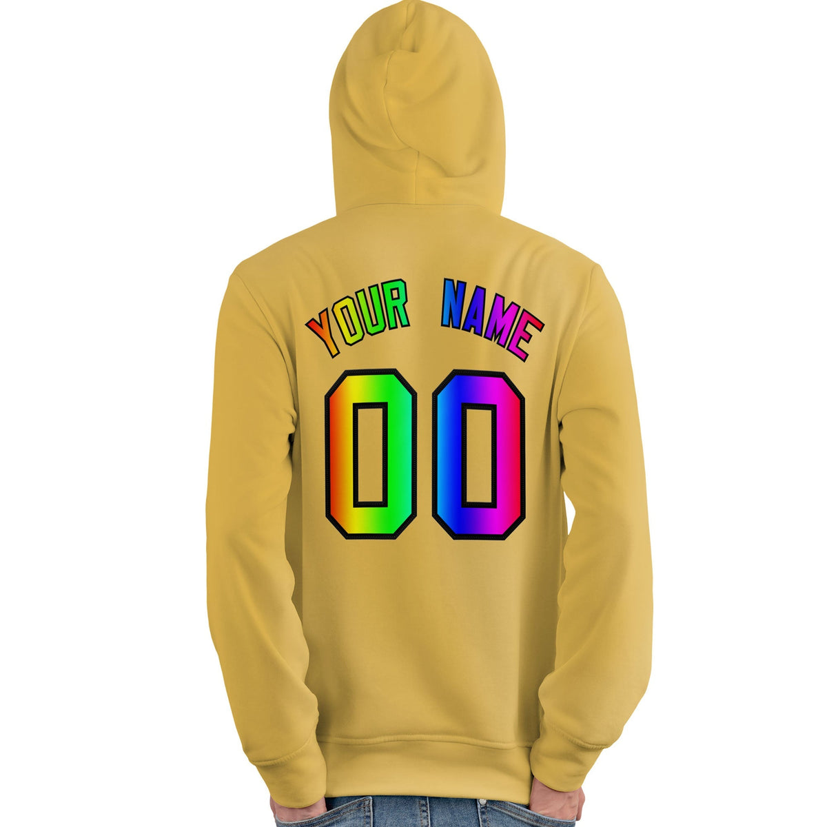 Custom Yellow Personalized Rainbow Color Font Team Pullover Sweatshirt Hoodie| KXKSHOP