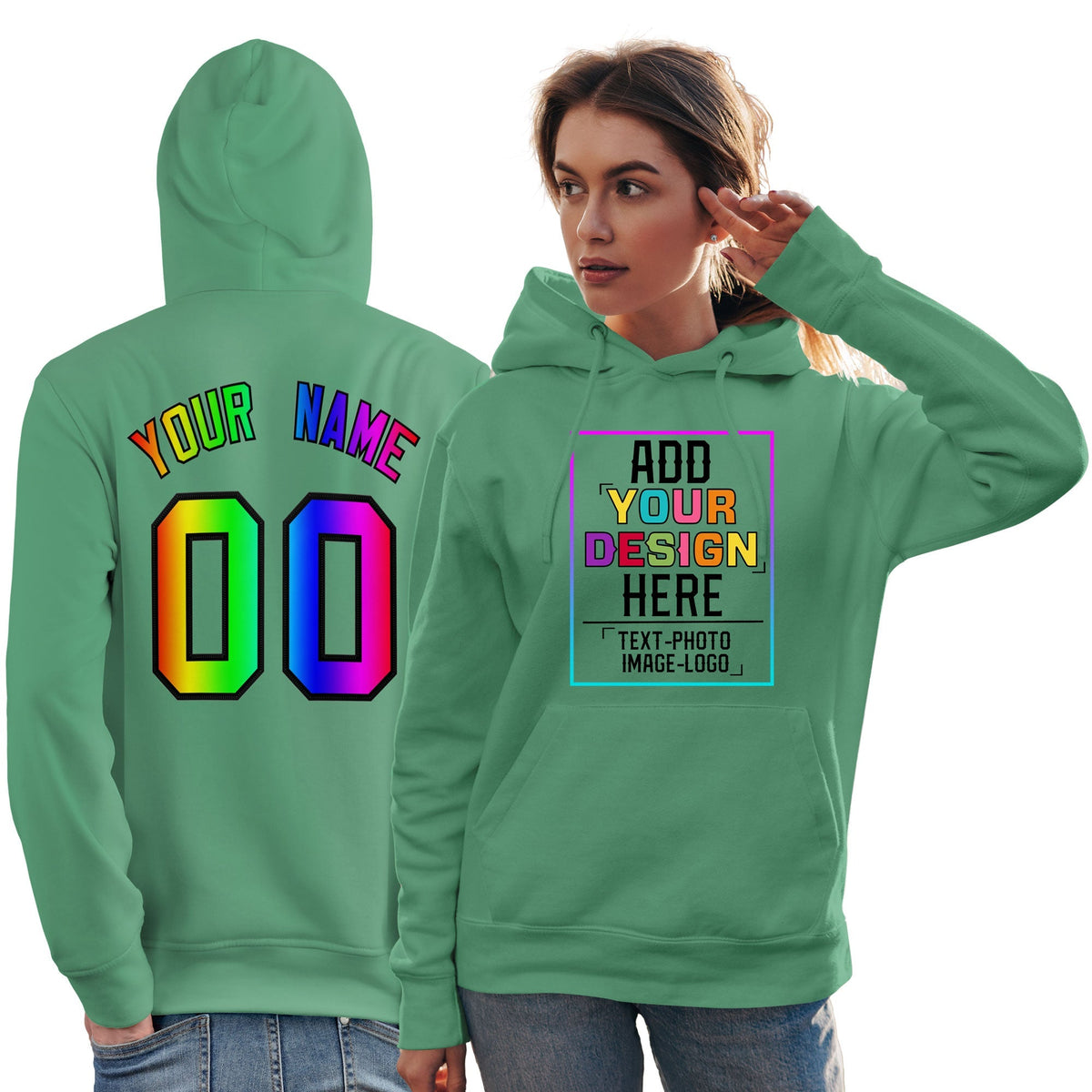 Custom Green Personalized Rainbow Color Font Team Pullover Sweatshirt Hoodie| KXKSHOP