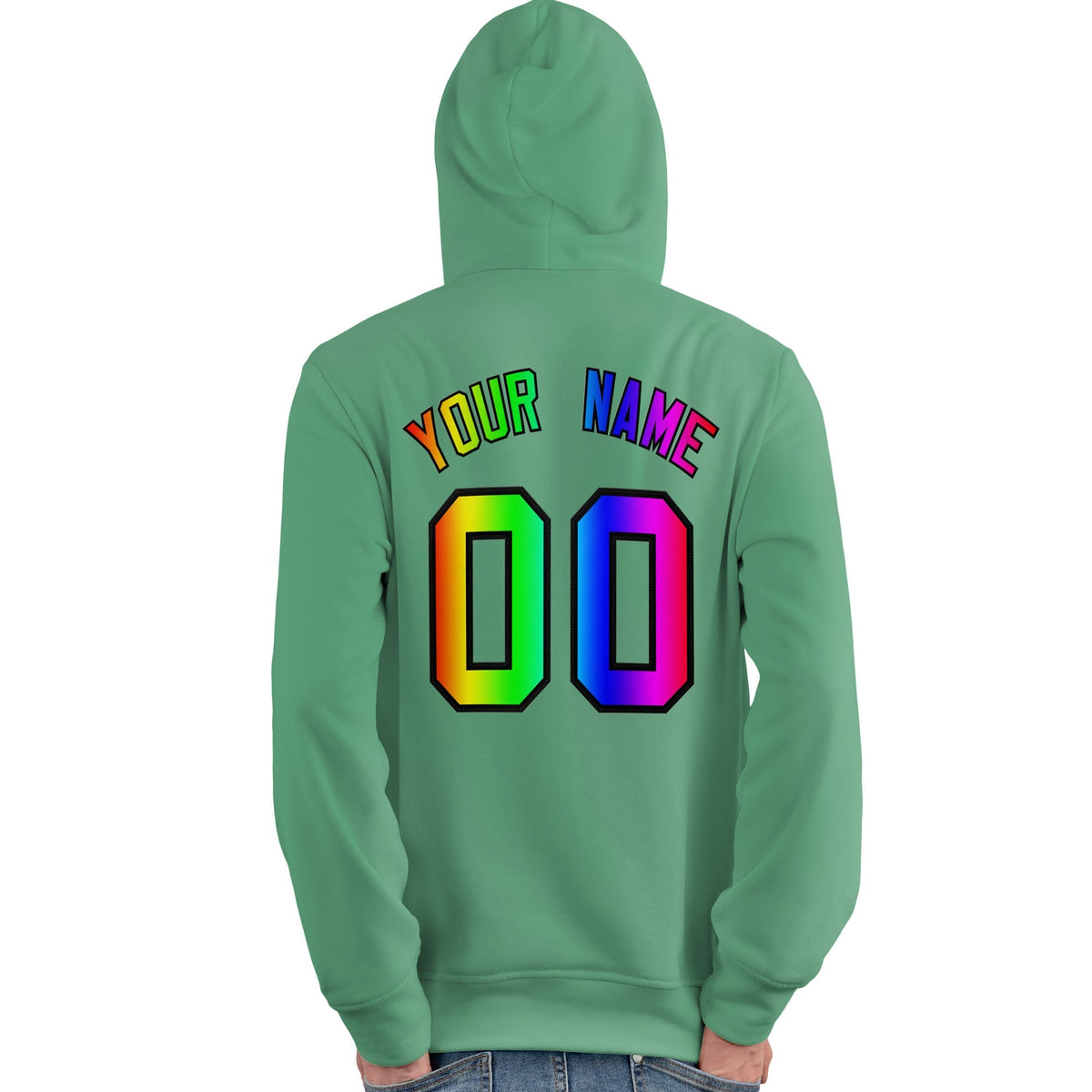 Custom Green Personalized Rainbow Color Font Team Pullover Sweatshirt Hoodie| KXKSHOP