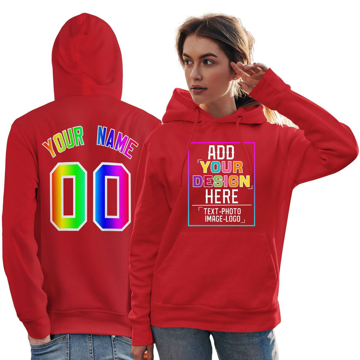 Custom Light Red Personalized Rainbow Color Font Team Pullover Sweatshirt Hoodie| KXKSHOP