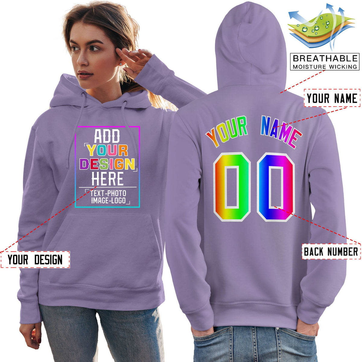 Custom Purple Personalized Rainbow Color Font Team Pullover Sweatshirt Hoodie| KXKSHOP