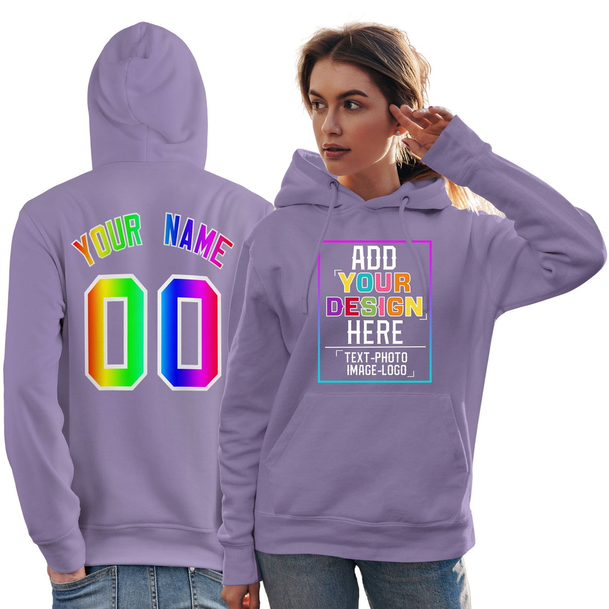 Custom Purple Personalized Rainbow Color Font Team Pullover Sweatshirt Hoodie| KXKSHOP