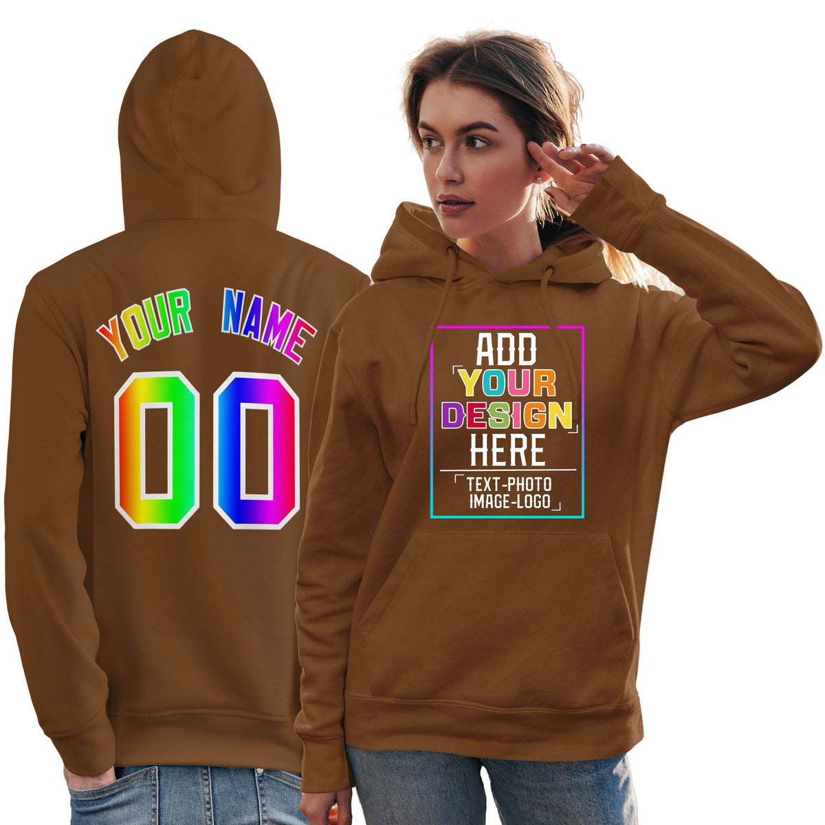 Custom Brown Personalized Rainbow Color Font Team Pullover Sweatshirt Hoodie| KXKSHOP