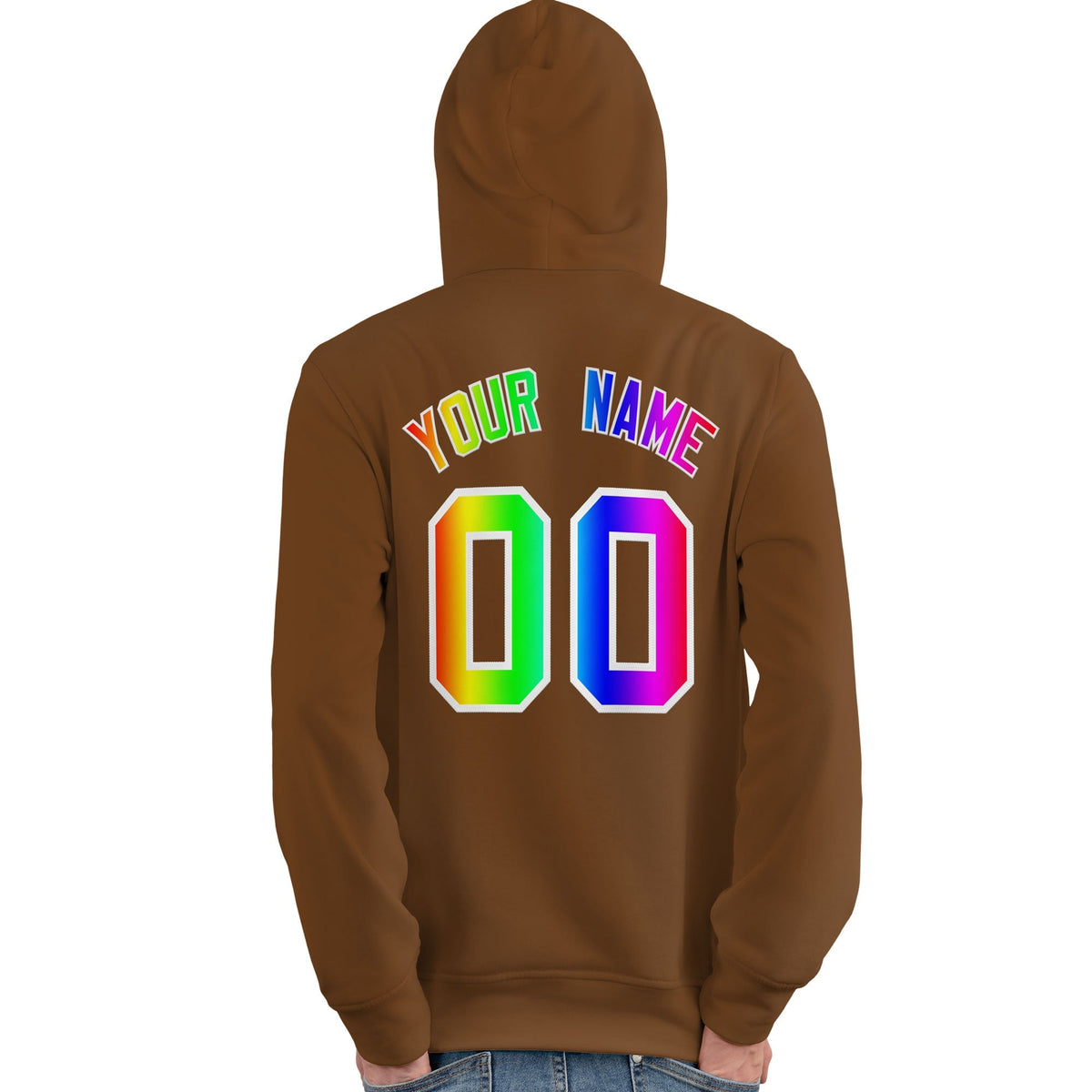 Custom Brown Personalized Rainbow Color Font Team Pullover Sweatshirt Hoodie| KXKSHOP