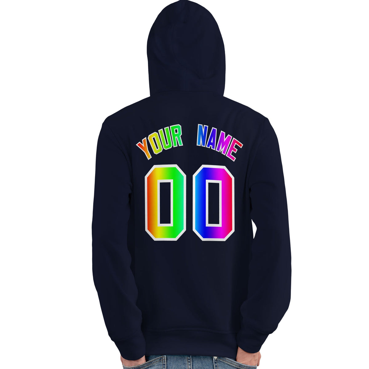 Custom Navy Personalized Rainbow Color Font Team Pullover Sweatshirt Hoodie| KXKSHOP