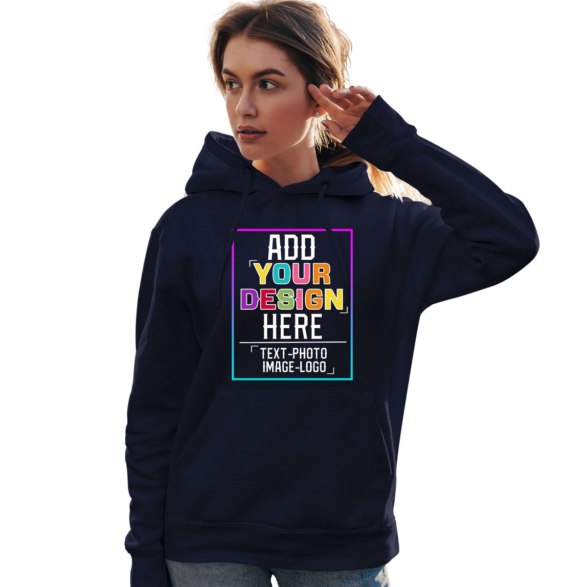 Custom Navy Personalized Rainbow Color Font Team Pullover Sweatshirt Hoodie| KXKSHOP