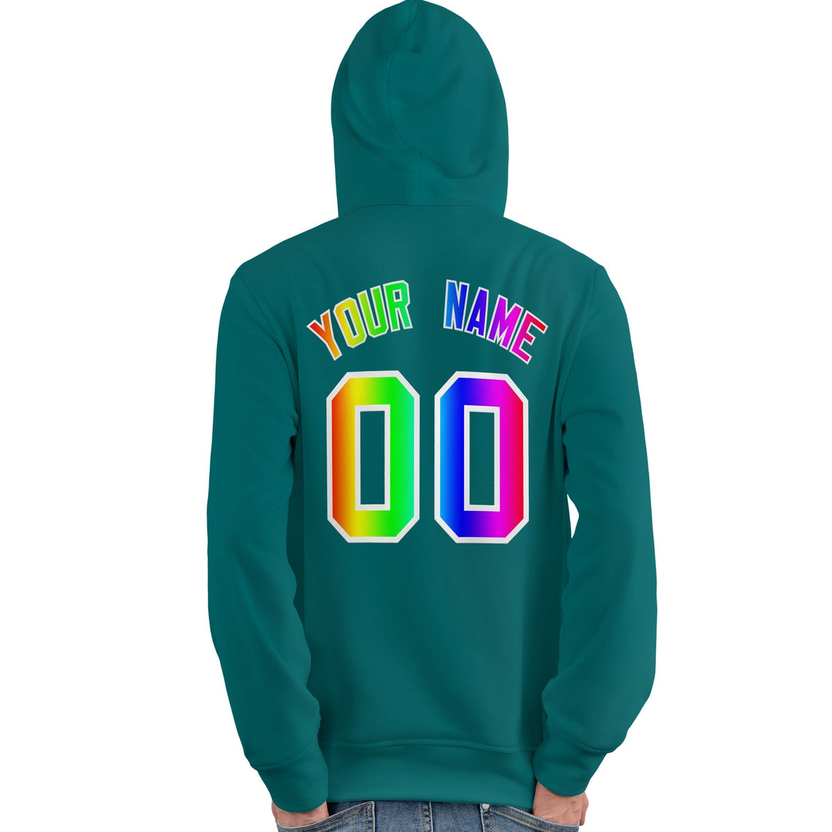 Custom Aqua Personalized Rainbow Color Font Team Pullover Sweatshirt Hoodie| KXKSHOP