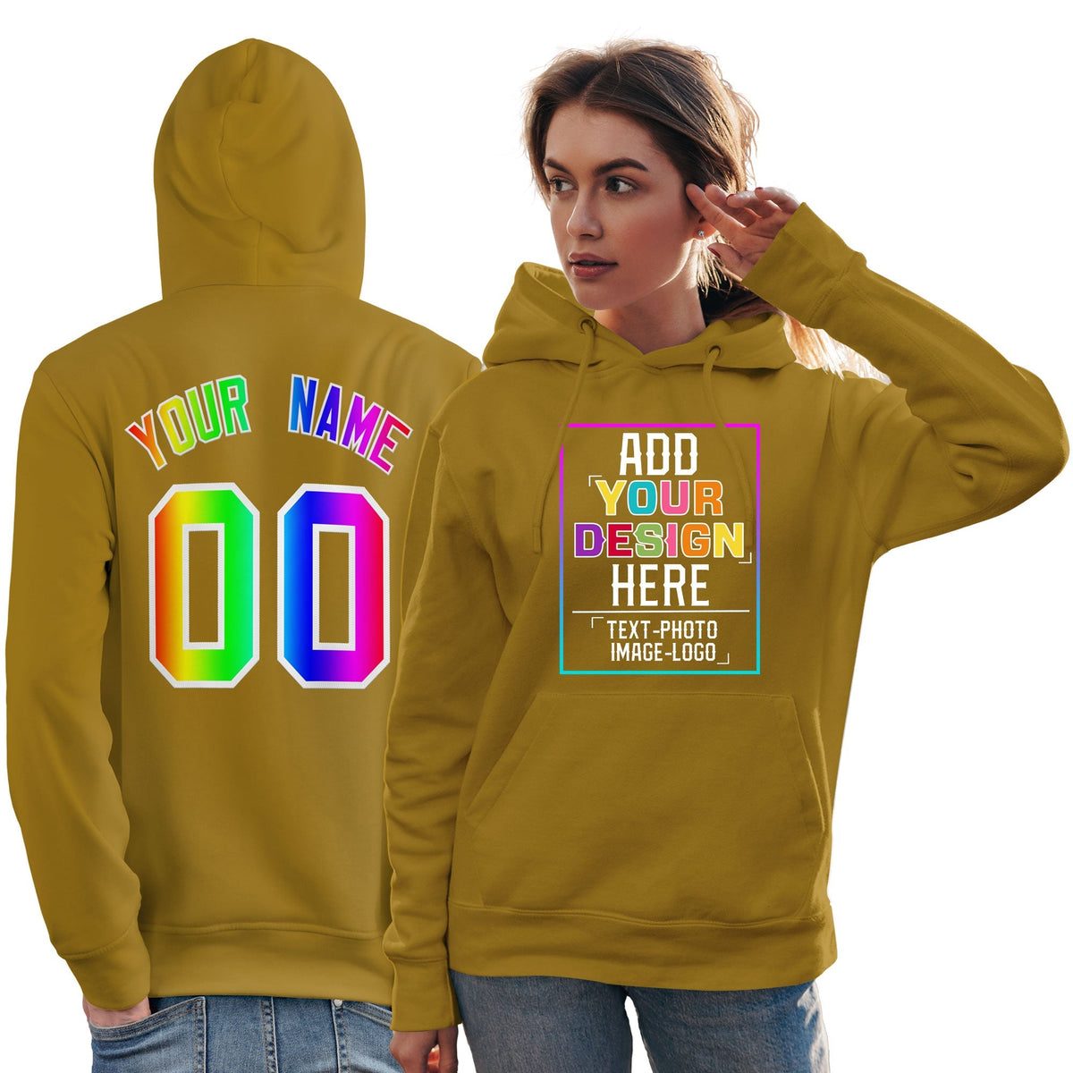 Custom Old Gold Personalized Rainbow Color Font Team Pullover Sweatshirt Hoodie| KXKSHOP