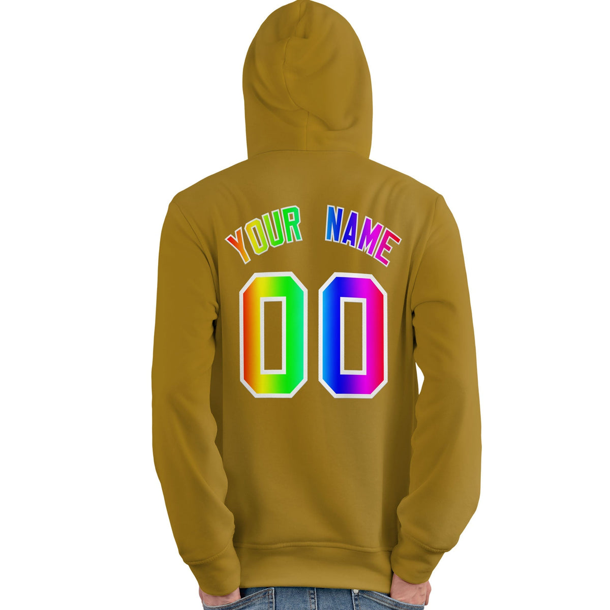 Custom Old Gold Personalized Rainbow Color Font Team Pullover Sweatshirt Hoodie| KXKSHOP